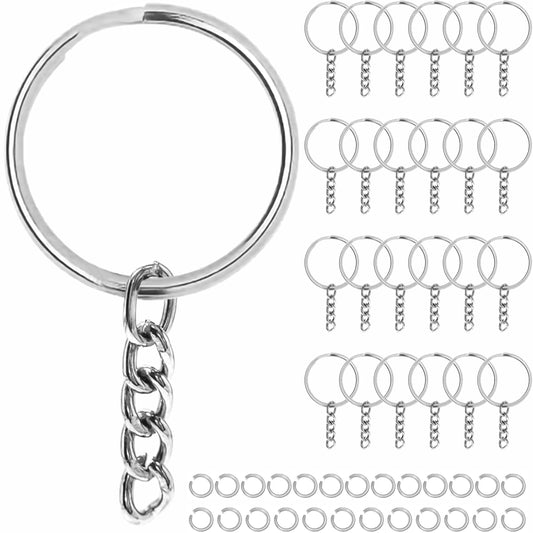 Silver Metal Split Keychain Rings with Open Jump Rings. Main product image showing the full product layout.