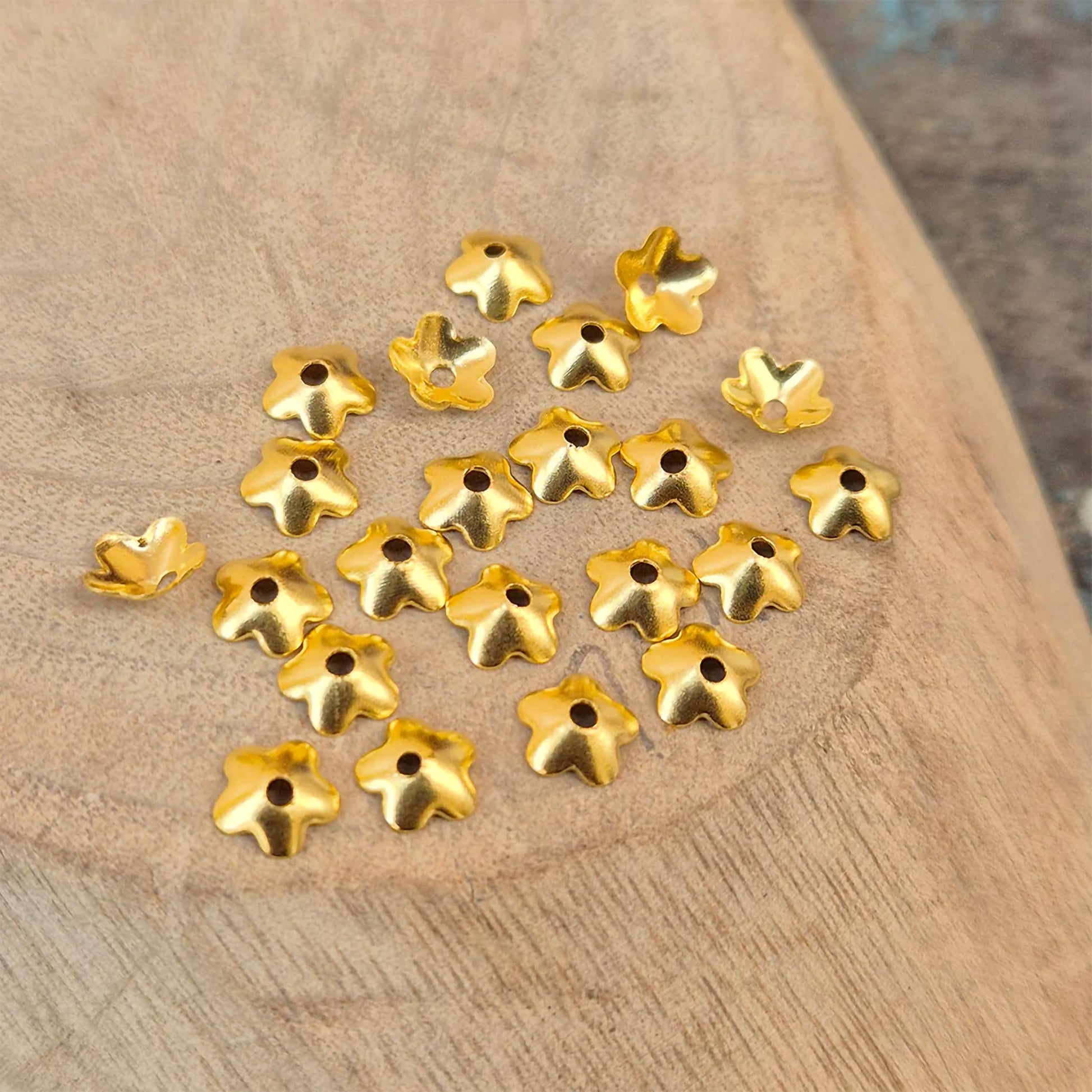 Golden Bead Caps for Jewellery Making, Assorted Metal Flower Gold02 image 3
