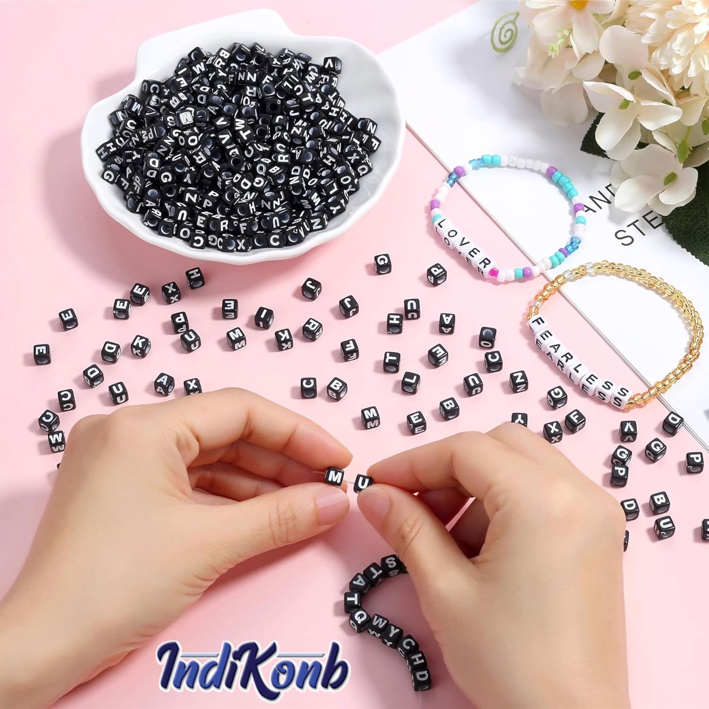 Handmade beadwork accent to handmade projects comes through clearly in white black 6 mm and 6mm beads for necklace making and DIY jewellery projects.