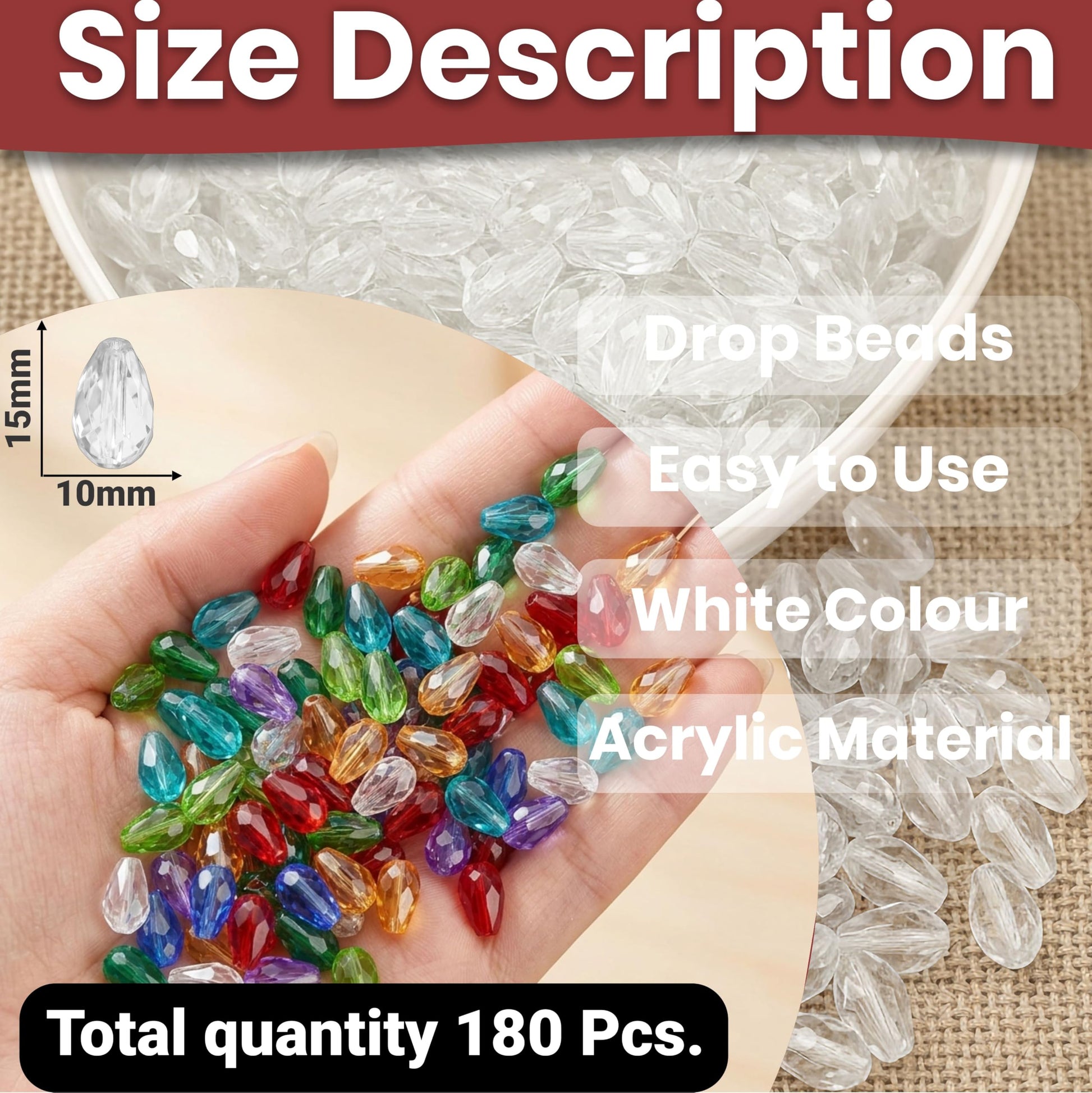 Create sparkling bracelet and necklace details using 15x10mm white teardrop beads for jewelry making.