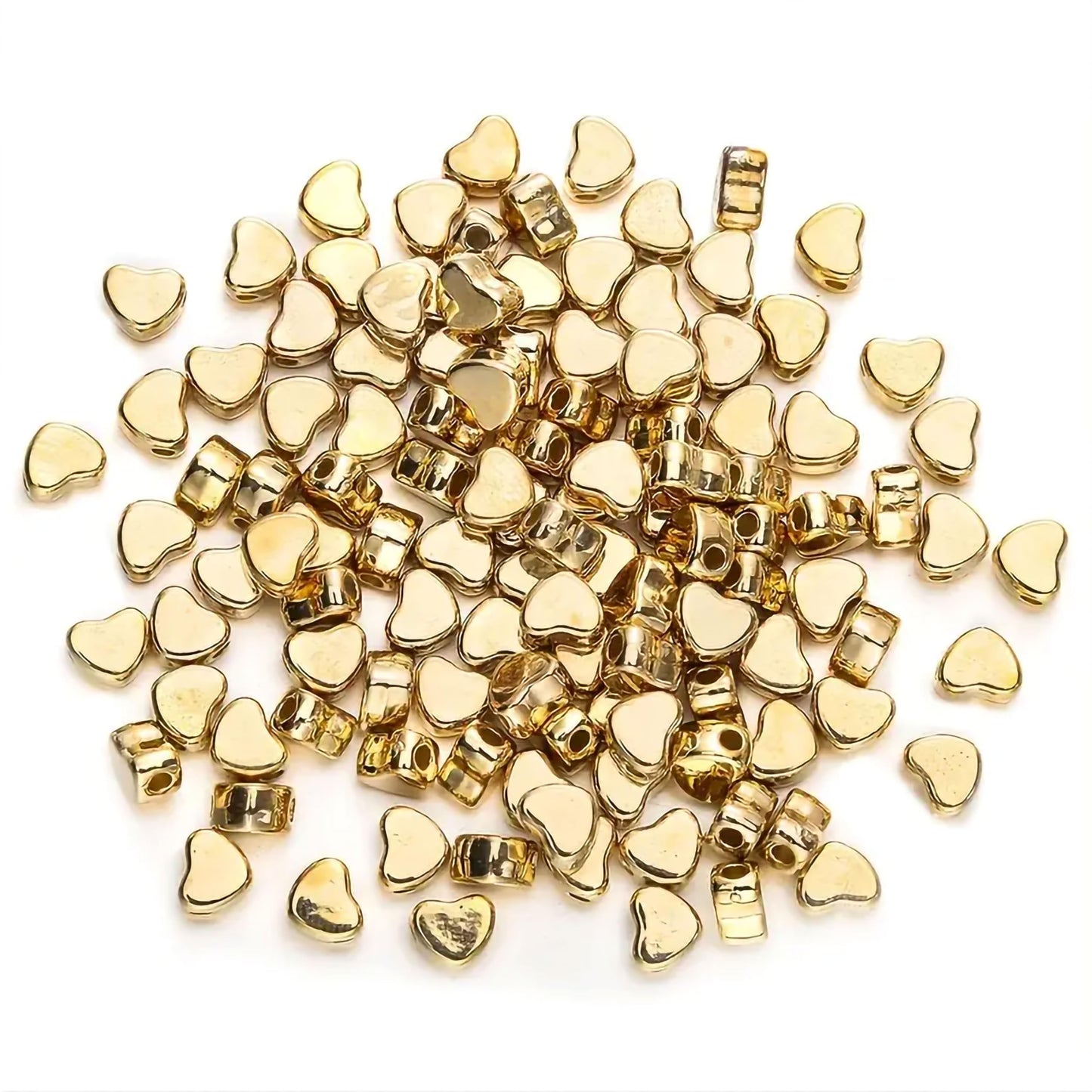 The clean decorative look of heart gold and silver plastic and acrylic beads supports bracelet making, necklace making and DIY jewellery projects.