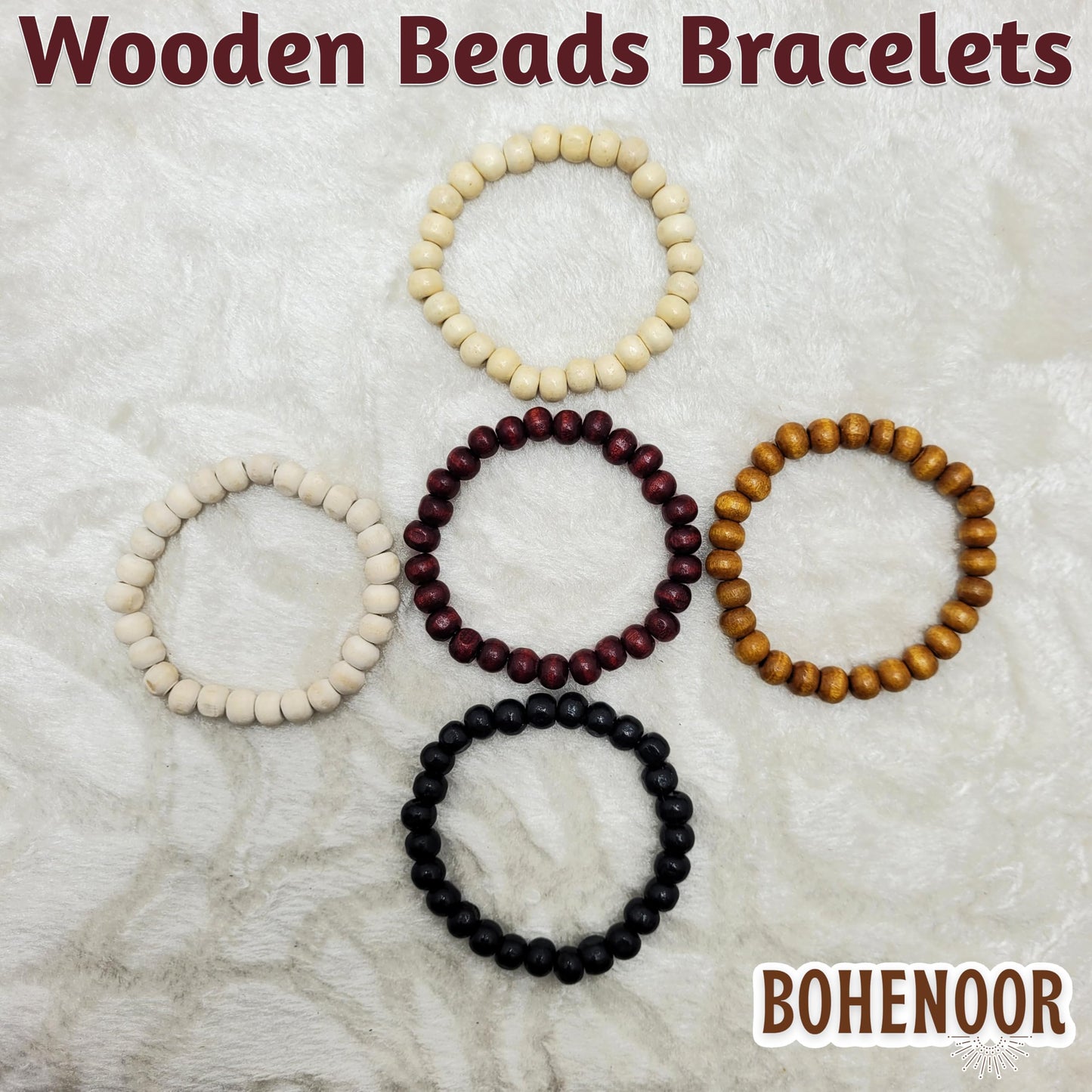 Multicolour wood and wooden bracelet works naturally in festive outfits and helps keep the design neat.