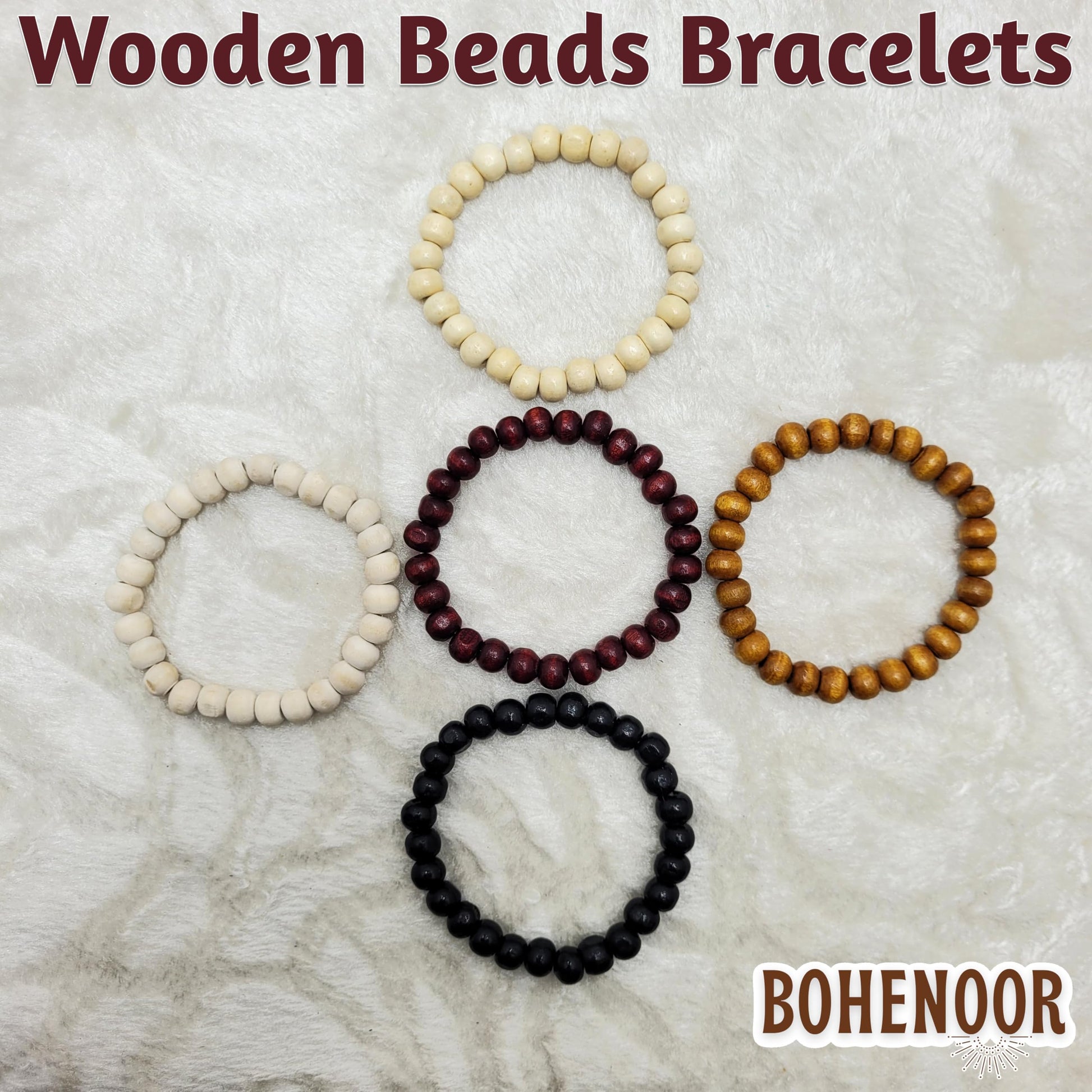 Multicolour wood and wooden bracelet works naturally in festive outfits and helps keep the design neat.