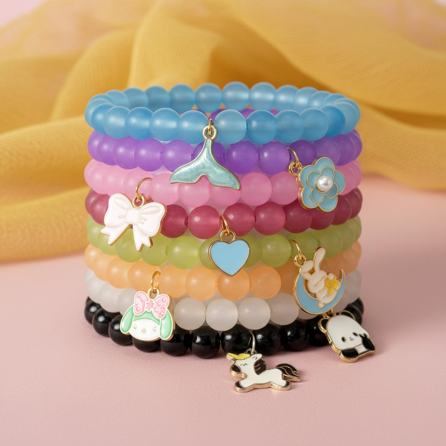 Bring cute charm detail to casual outfits with an 8-piece beaded bracelet set for girls and women.