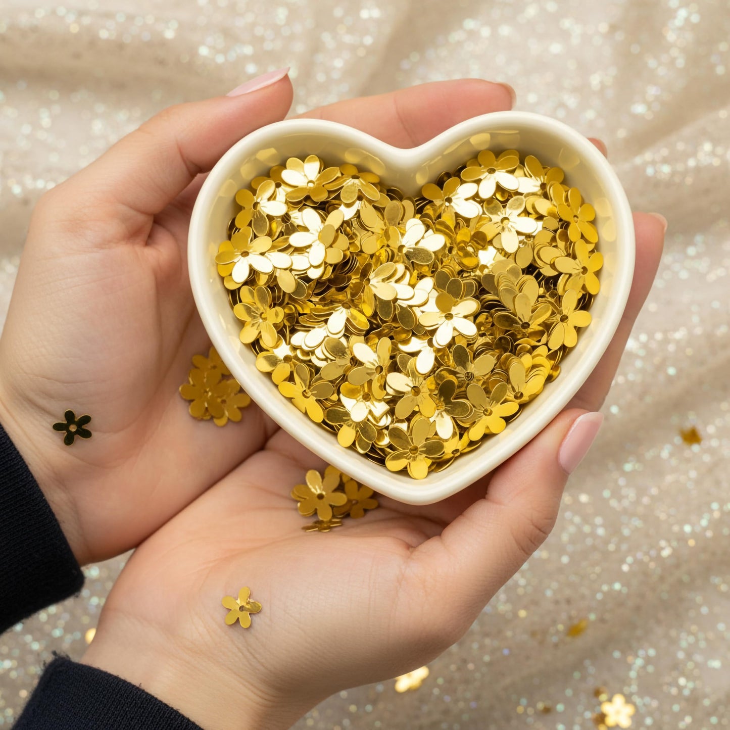 Bring dress-craft shimmer into boutique craft projects with shiny gold dress craft sequins for aari embroidery.