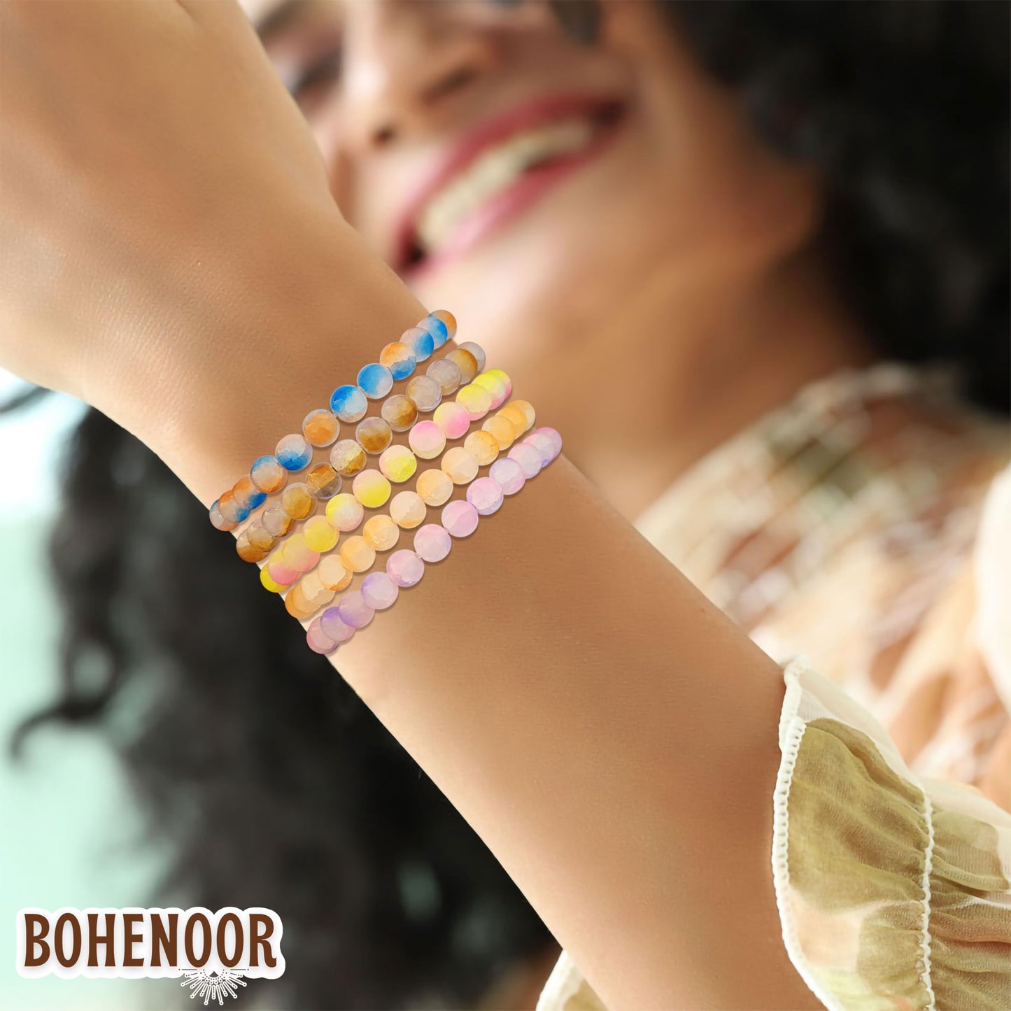 Multicolor Dual Shade Beaded Bracelets for Women and Girls Acrylic. Additional product image showing design details for fashion wear.