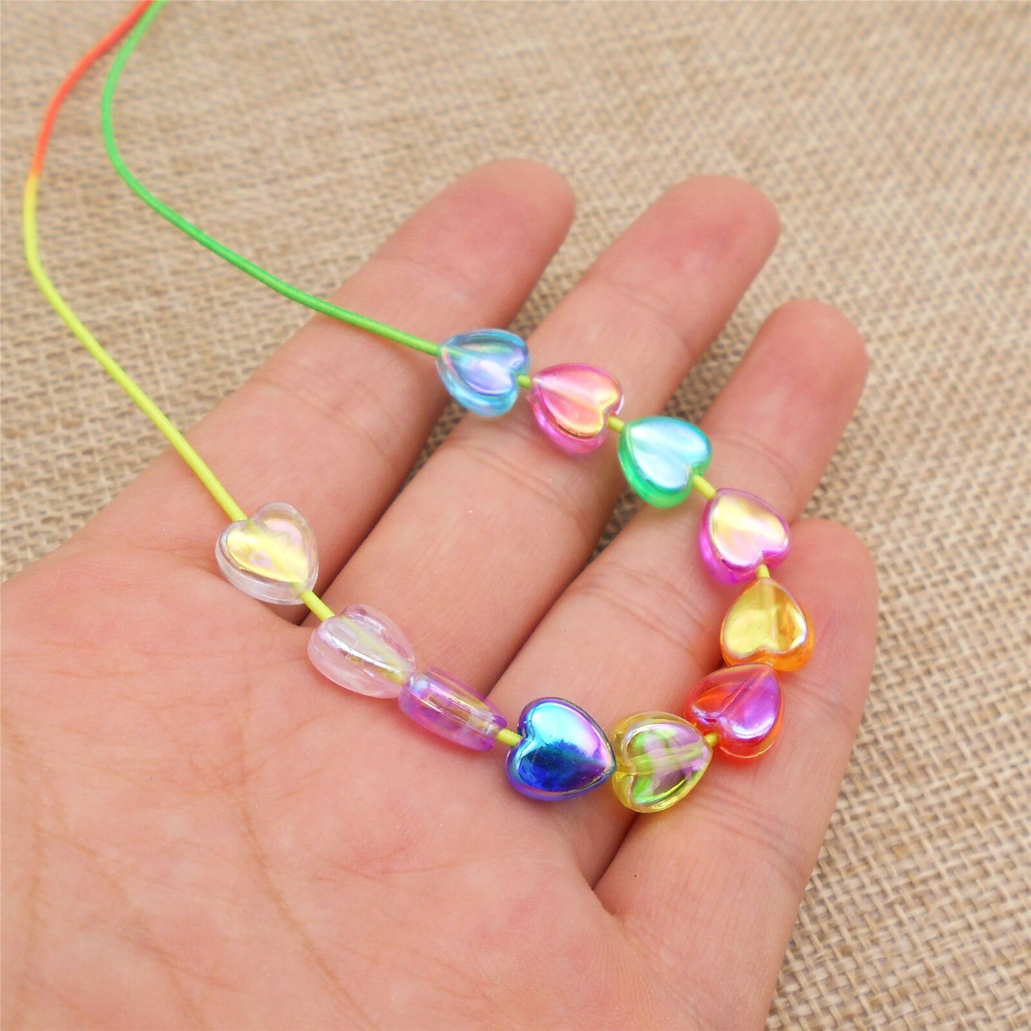 Multicolor Heart Shaped Rainbow Beads - 8mm Plastic Craft Beads