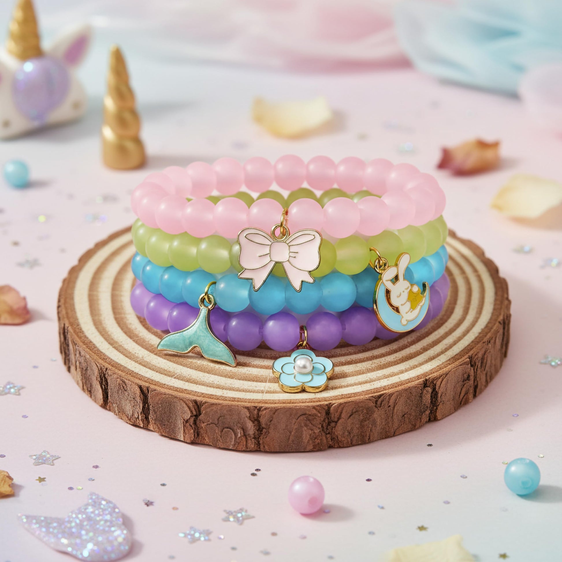 Make daily styling brighter with a 4-piece bracelet set that feels simple and fun.