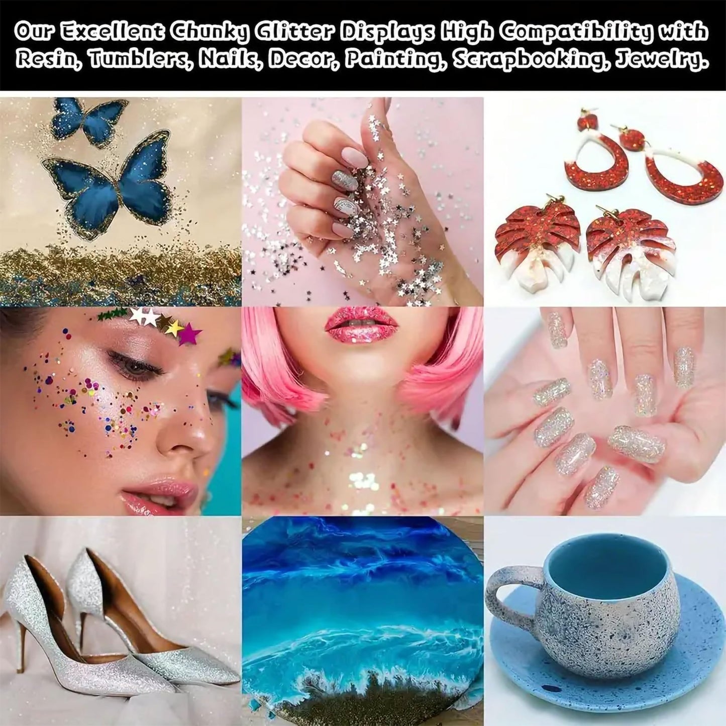 Dark Blue Sparkle Fine Glitter Dust Powder for Art and Craft. Close-up image showing product details and finish.