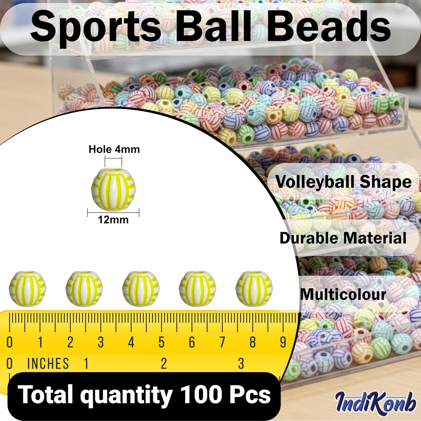 Decorative beads with volleyball style lines in multicolor