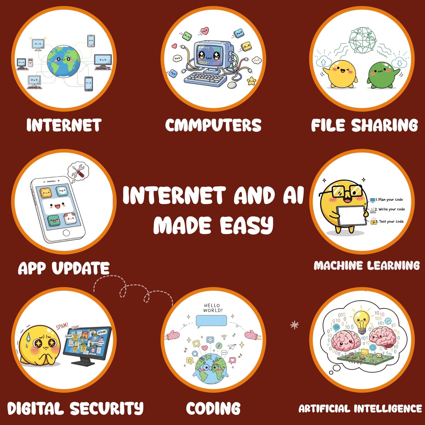 Multi-color Internet and Ai Science Flash Cards for Kids Set Paper. Alternate angle image showing product appearance and use.