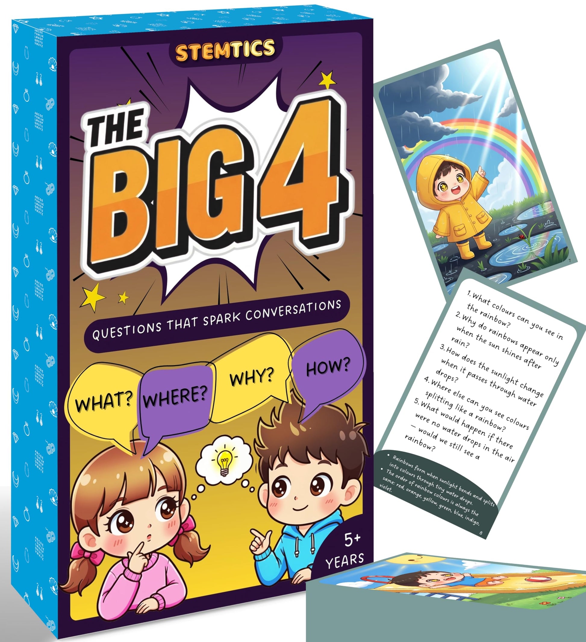 The Big 4 Science Conversation Cards for Kids. Main product image showing the full product layout.