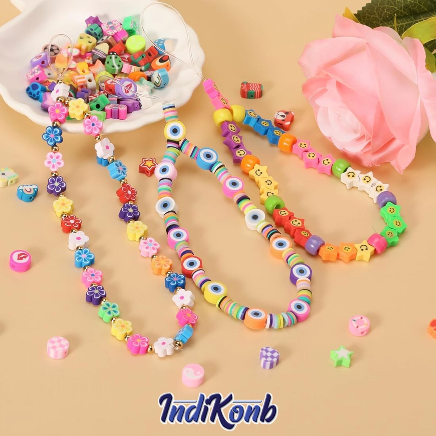 The neat craft texture, useful in handmade accessories and bracelet making of multicolour fimo and polymer clay beads supports beading craft.