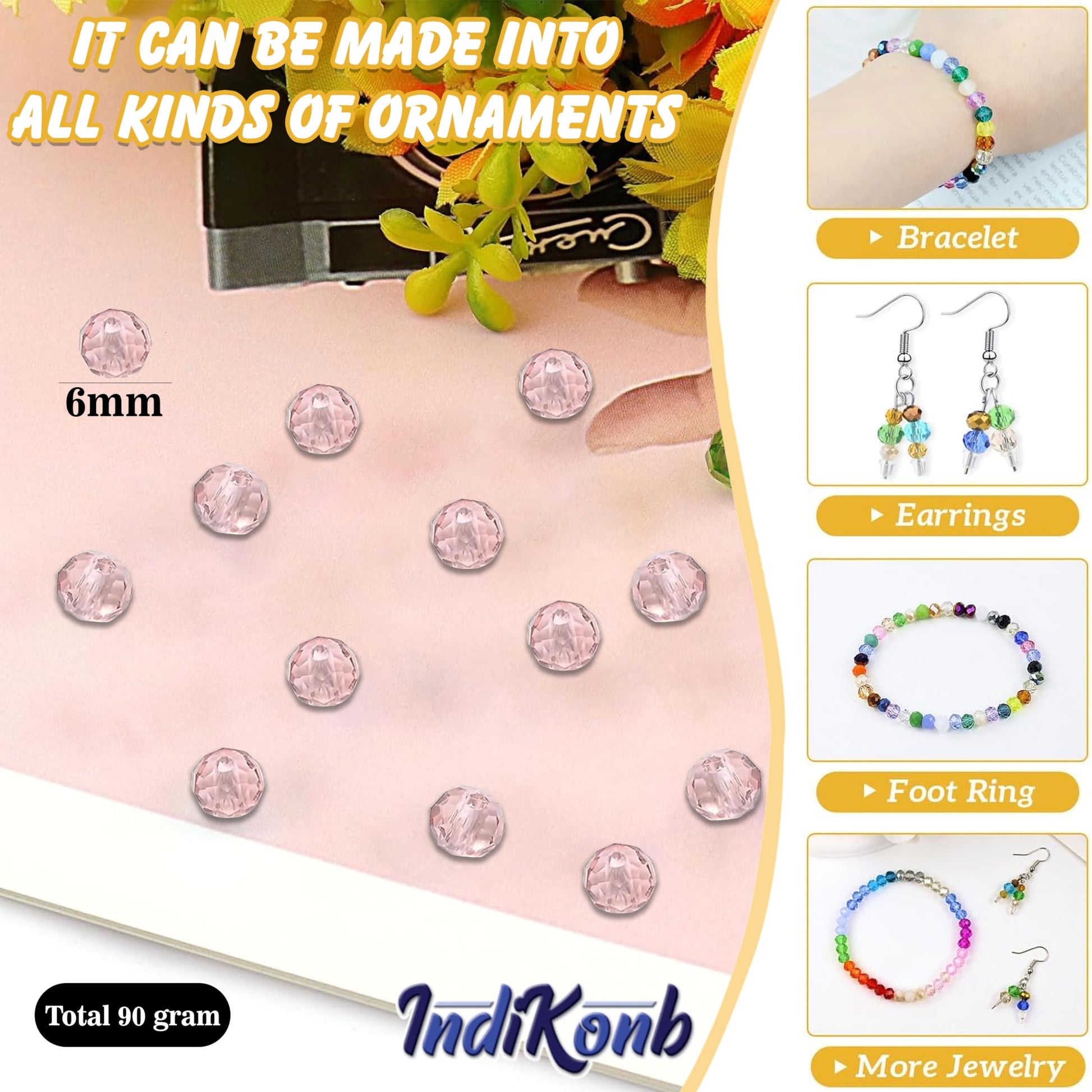 With pink and transparent 6mm and 90 grams beads, necklace making and DIY jewellery projects gets a handmade beadwork accent to handmade projects.