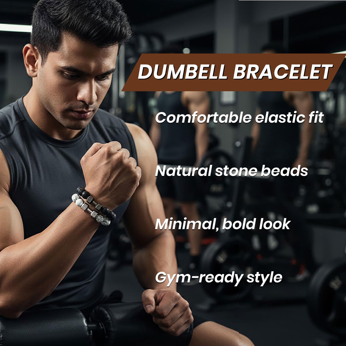 Dumbbell Bracelet for Men Black and White Combo, Gym image 2