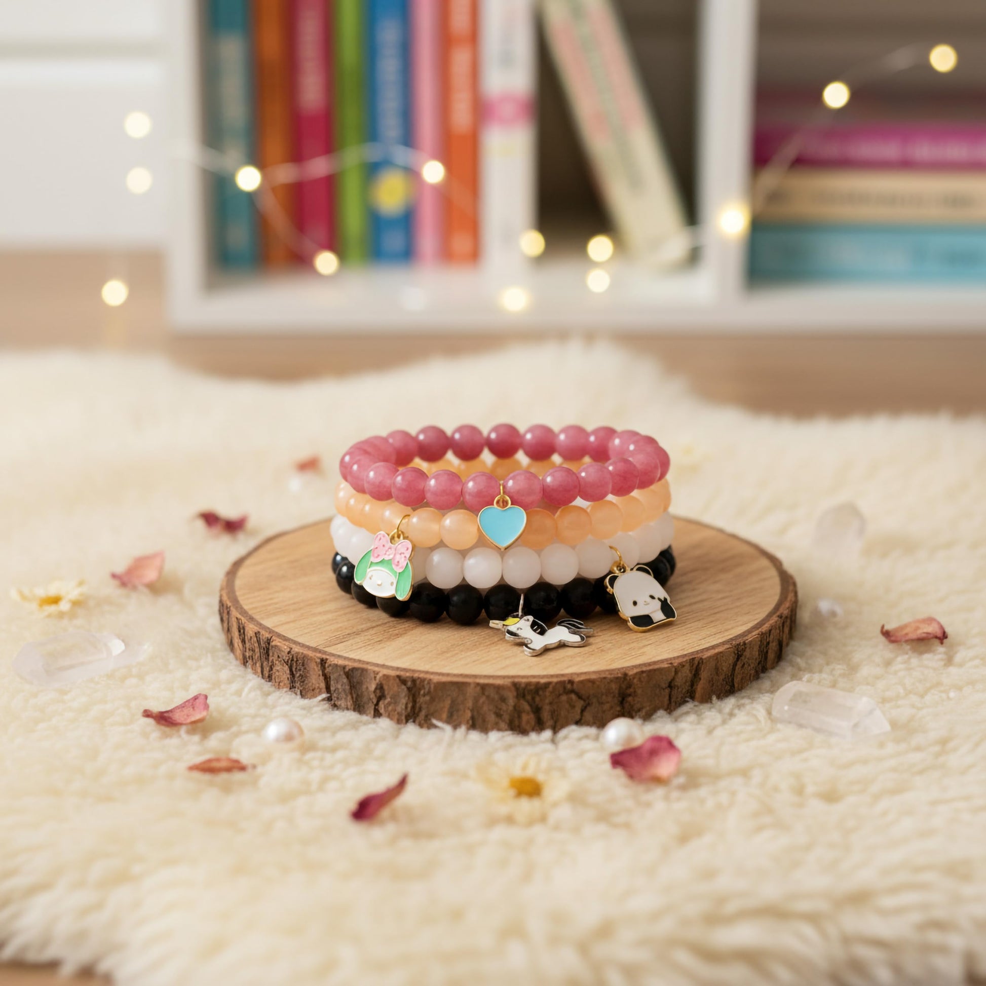 Gift a light and cheerful accessory set with 4-pack beaded bracelets for easy wear.