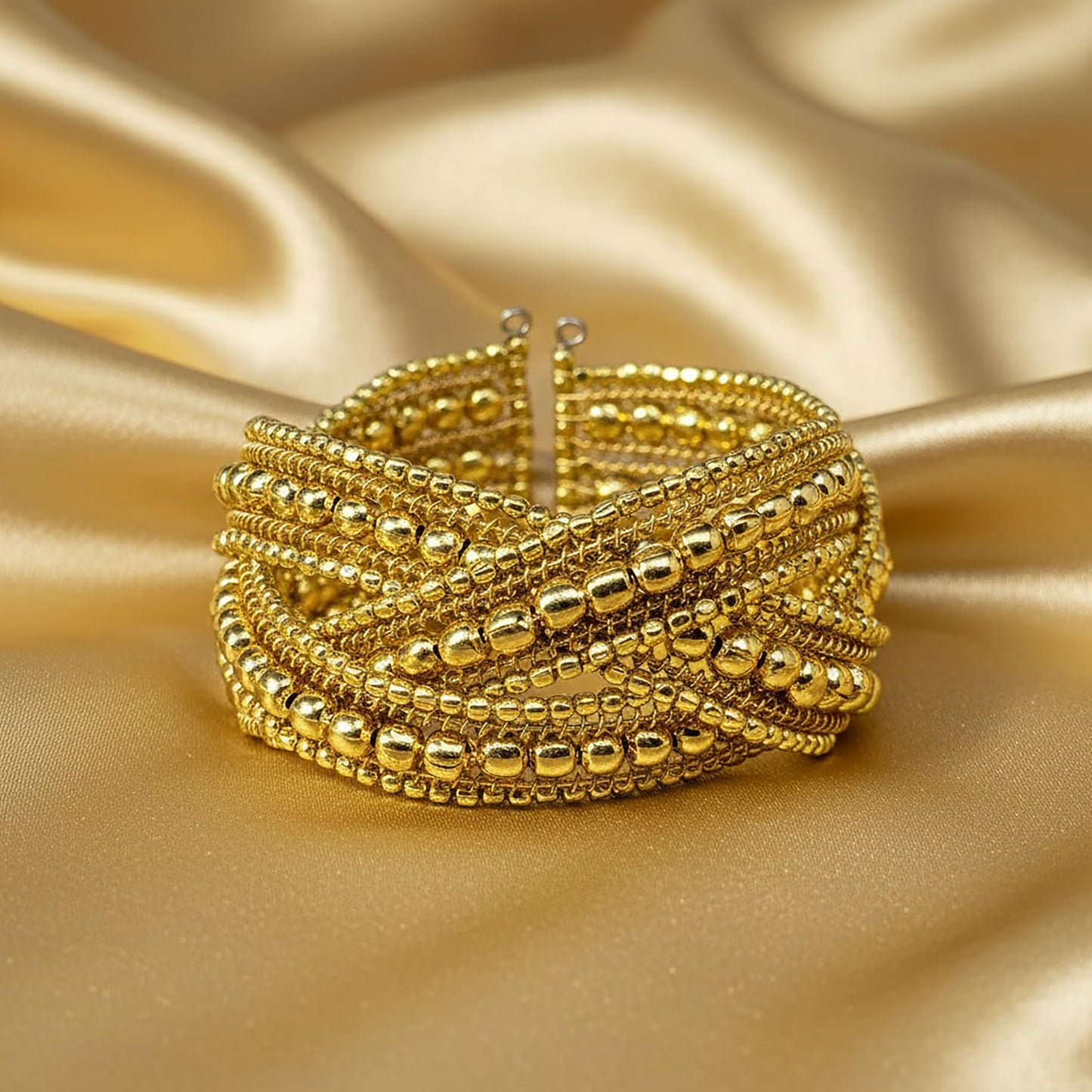 Gold Plated Cuff Bracelet for Women, Kada, Multilayer Chunky image 3