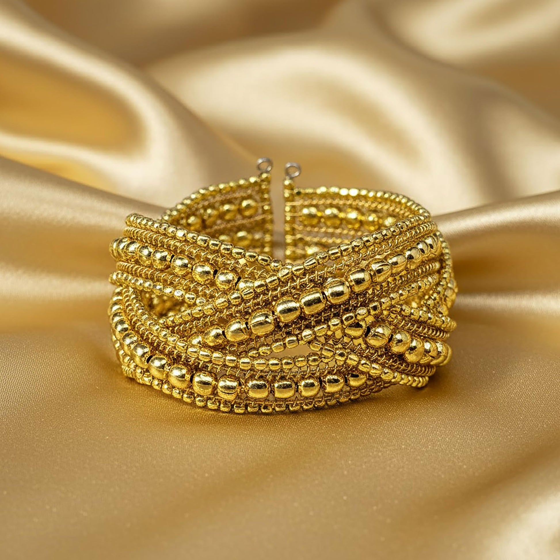 Gold Plated Cuff Bracelet for Women, Kada, Multilayer Chunky image 3
