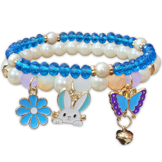 Blue and white crystal and pearl bracelet keeps everyday styling, party wear and gifting visually clean while adding stylish look.