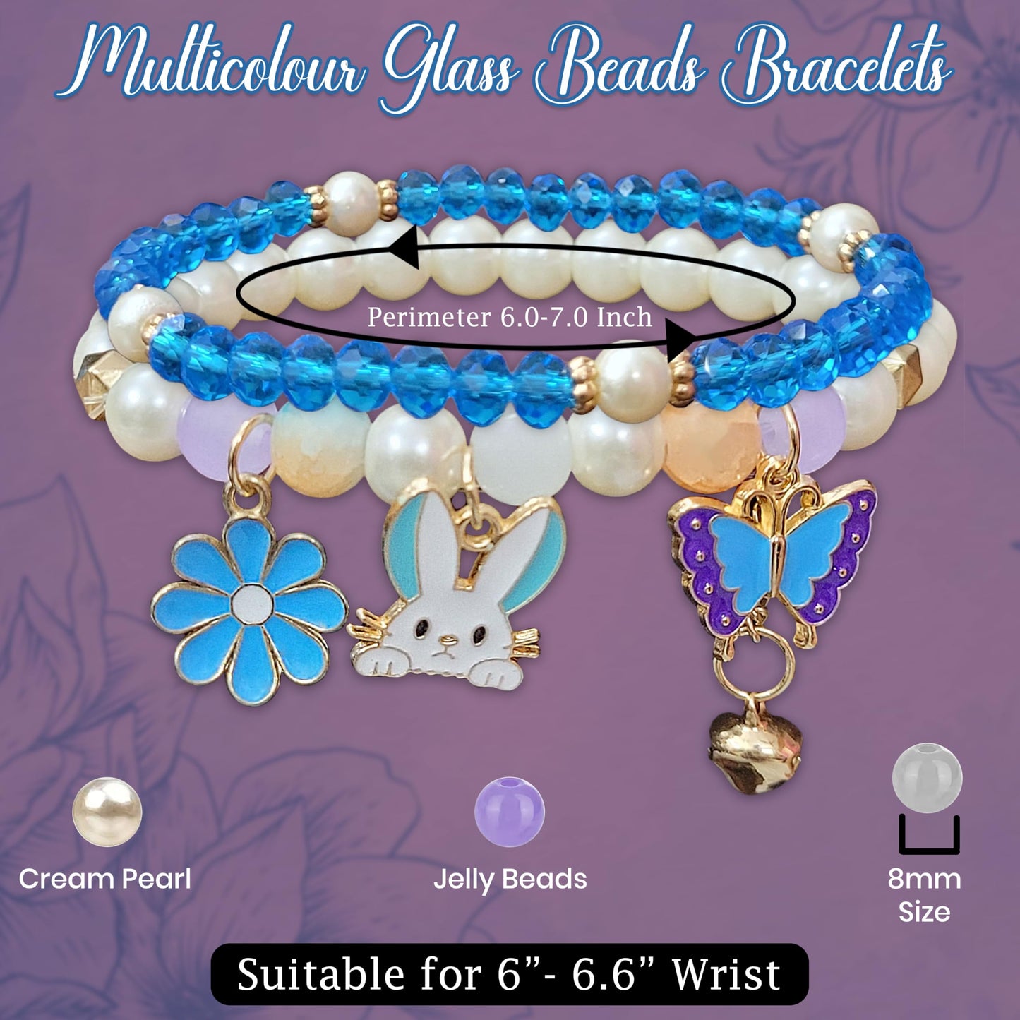 To add a neat decorative finish, place blue and white crystal and pearl bracelet into gifting, festive outfits and decorative craft finishing.