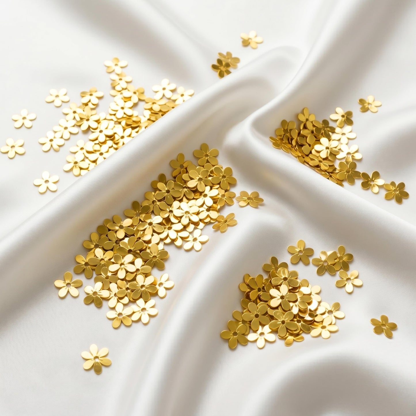 Show a clean craft look in dress decoration with 10mm gold metallic sequin embellishments for boutique craft projects.