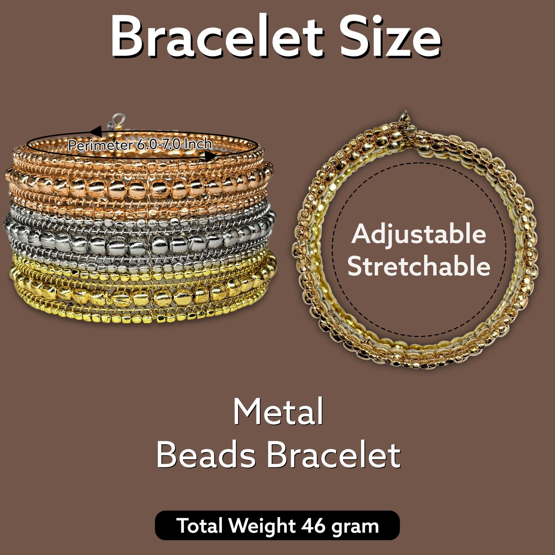 Chunky Metal Cuff Bracelet Set for Women & Girls, Golden TRI TONE image 5