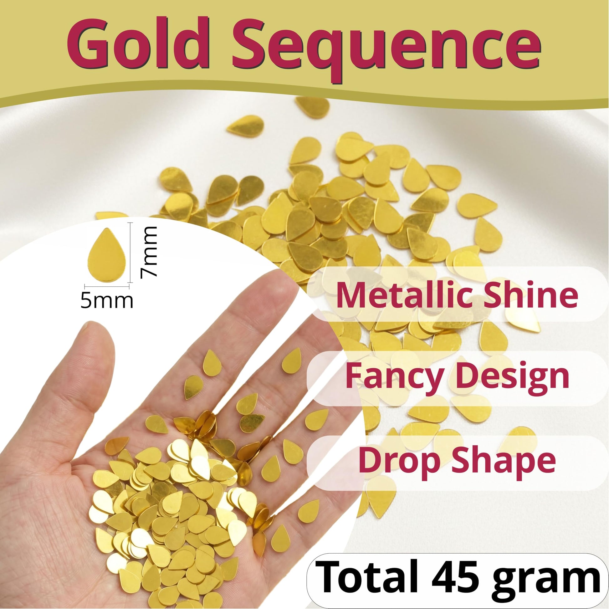 Create a neat finish in maggam work and dress decoration with festive gold metallic sequin embellishments.
