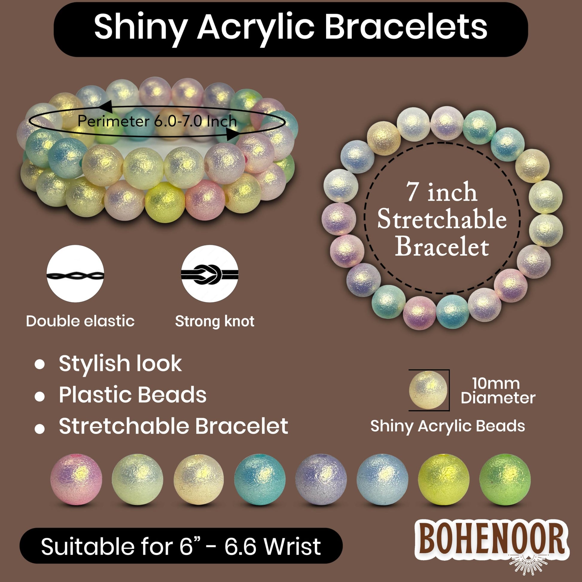 Pastel Rainbow Beaded Bracelet Combo for Girls, Elastic 2 Pcs image 5