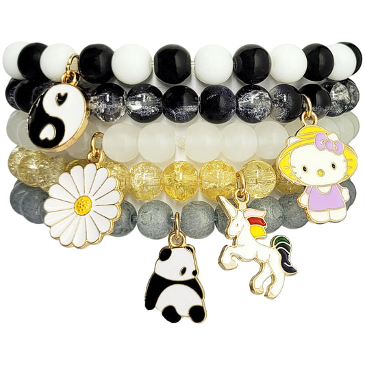 Multicolor Unicorn Bracelet Making Kit with Beads and Charms Acrylic. Main product image showing the full assortment for jewelry making and craft work.