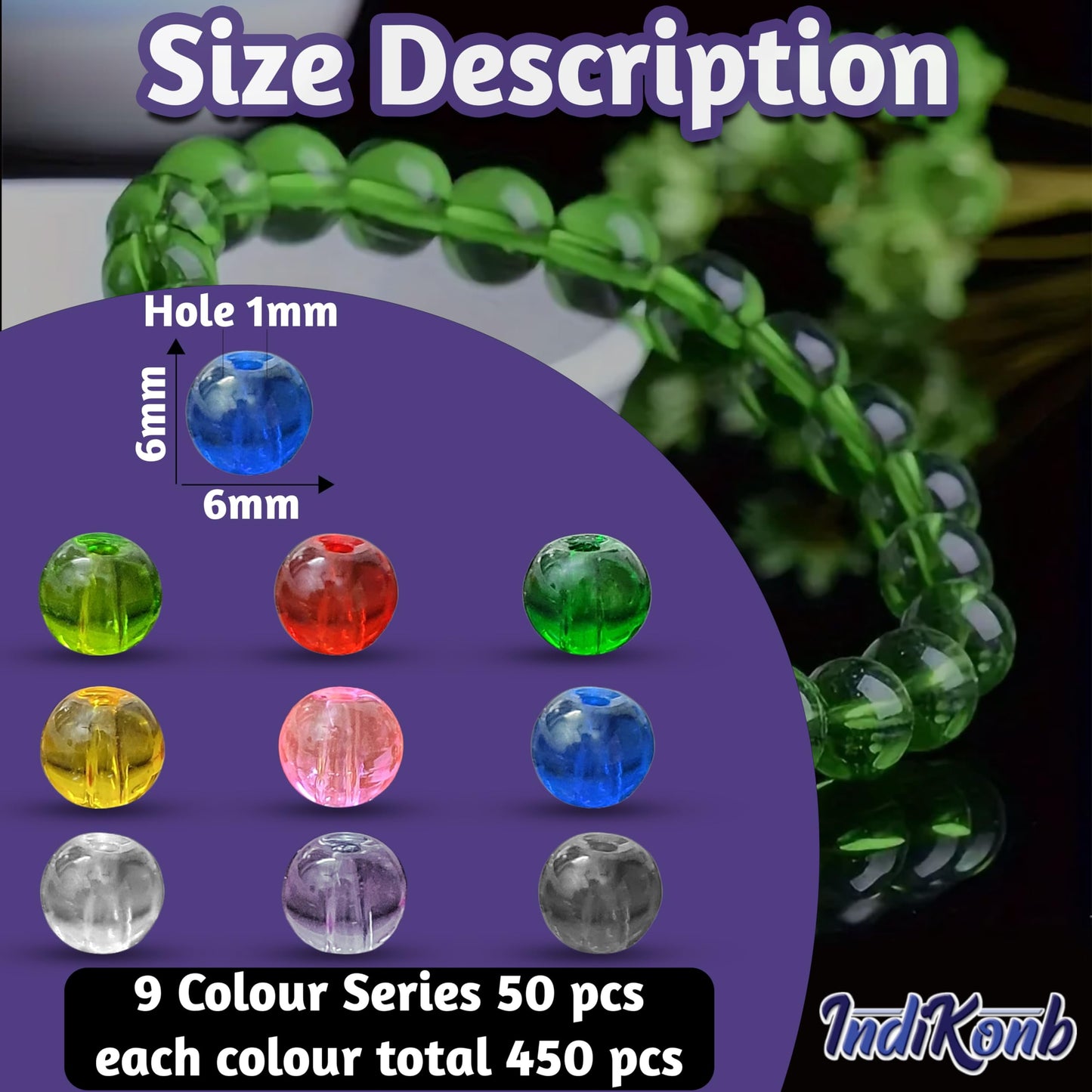 Transparent Glossy Glass Round Pearl Beads. Close-up image showing color, shape, finish, and texture details.