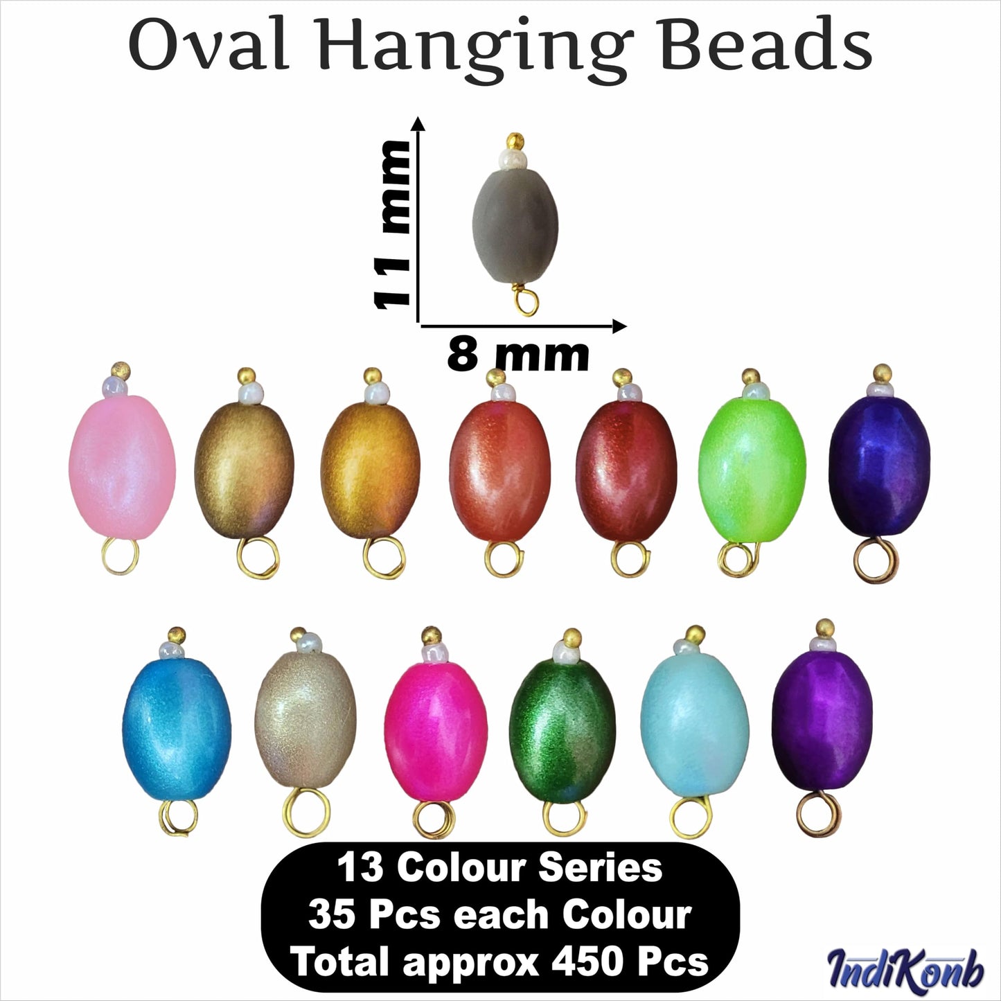 Oval Shaped Hanging Glass Beads - Multicolor 8MM (450 Beads)