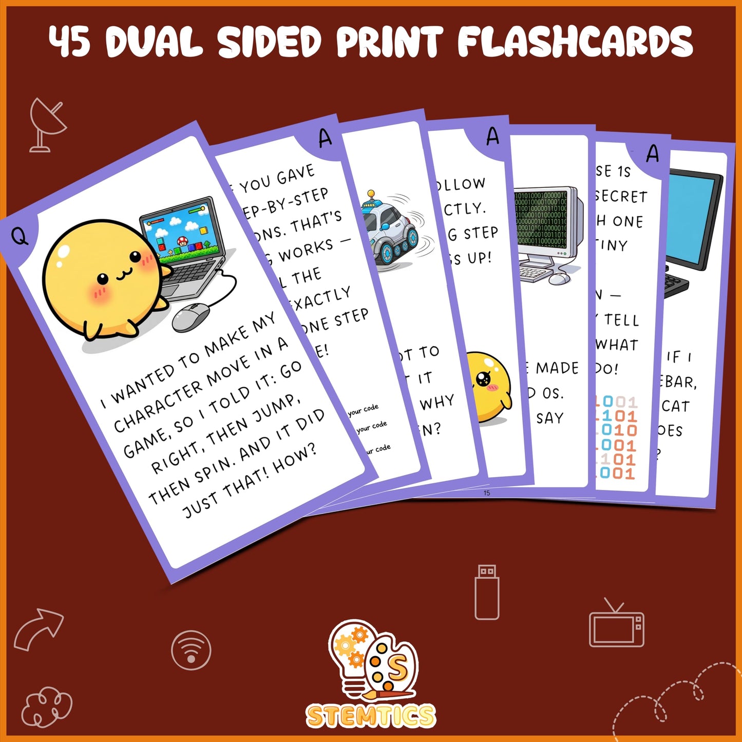 Multi-color Internet and Ai Science Flash Cards for Kids Set Paper. Close-up image showing product details and finish.