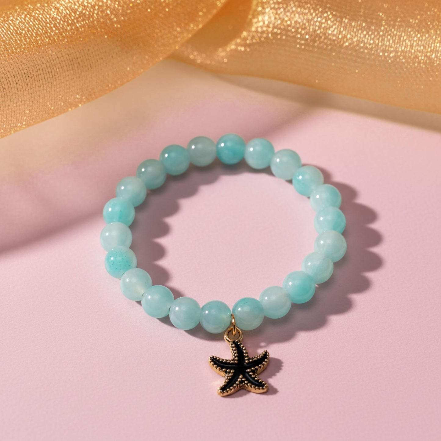 Bring color-block charm to casual outfits with a sky blue stretch bracelet for girls and women.