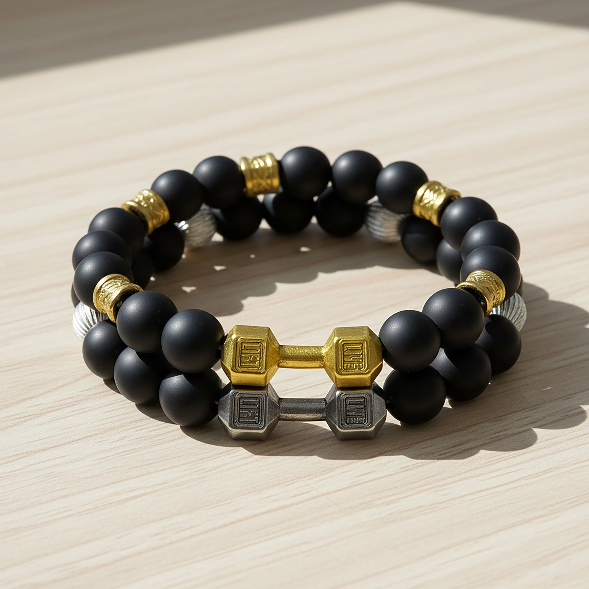 Dumbbell Bracelet for Men Black Gold and Silver Combo Black ,Silver , Gold Combo image 4
