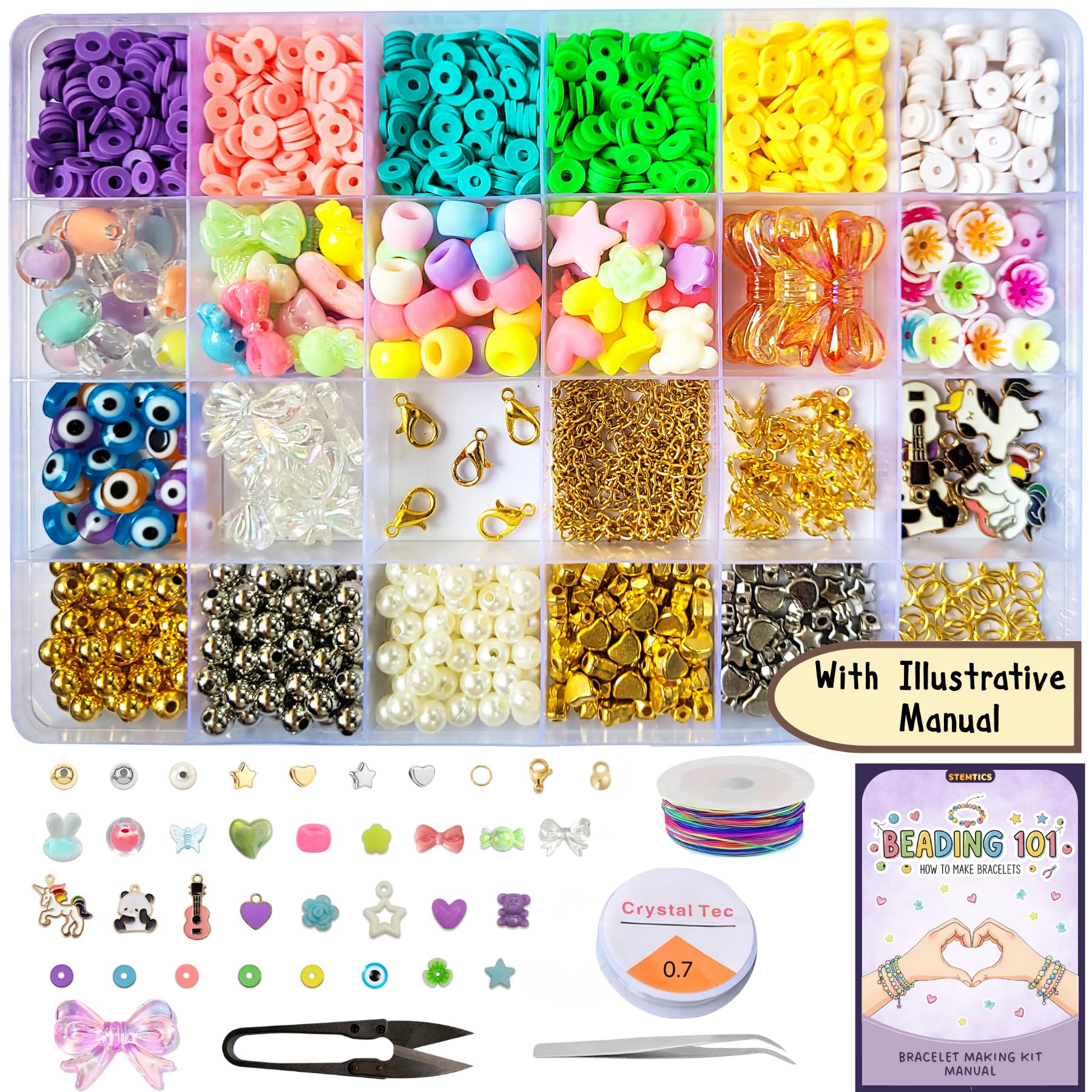 Multicolor Bracelet Making Kit for Girls Age 12-15 Years Old with Beads Acrylic. Main product image showing the full assortment for jewelry making and craft
