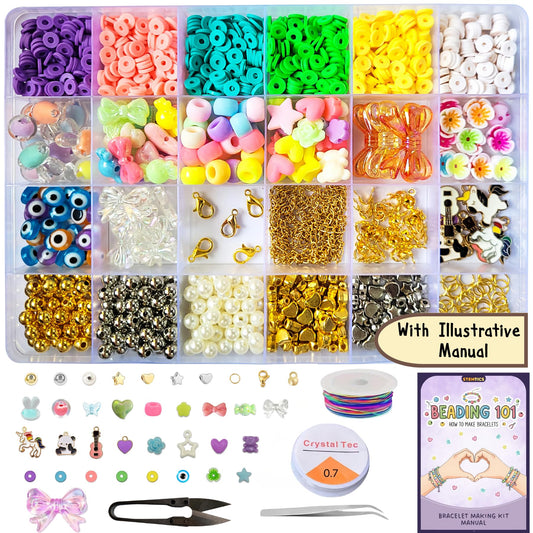 Multicolor Bracelet Making Kit for Girls Age 12-15 Years Old with Beads Acrylic. Main product image showing the full assortment for jewelry making and craft