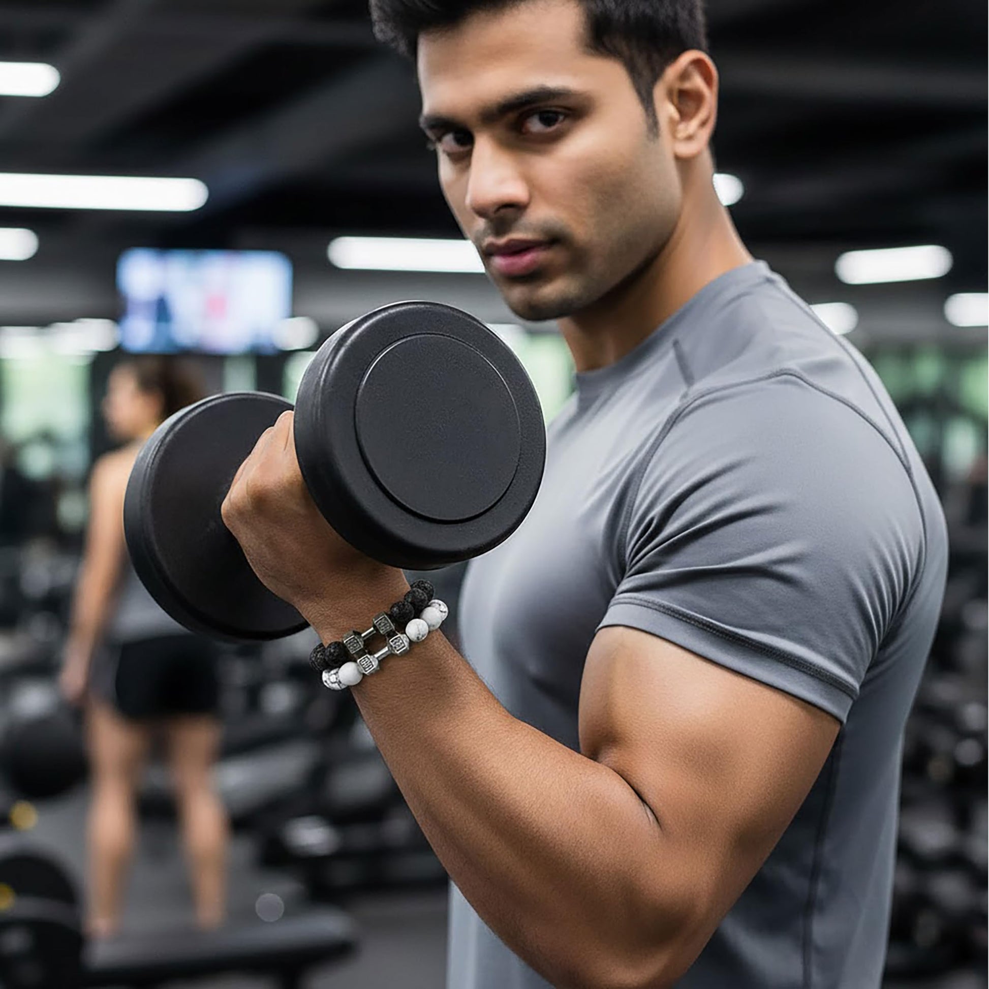 Dumbbell Bracelet for Men Black and White Combo, Gym image 3