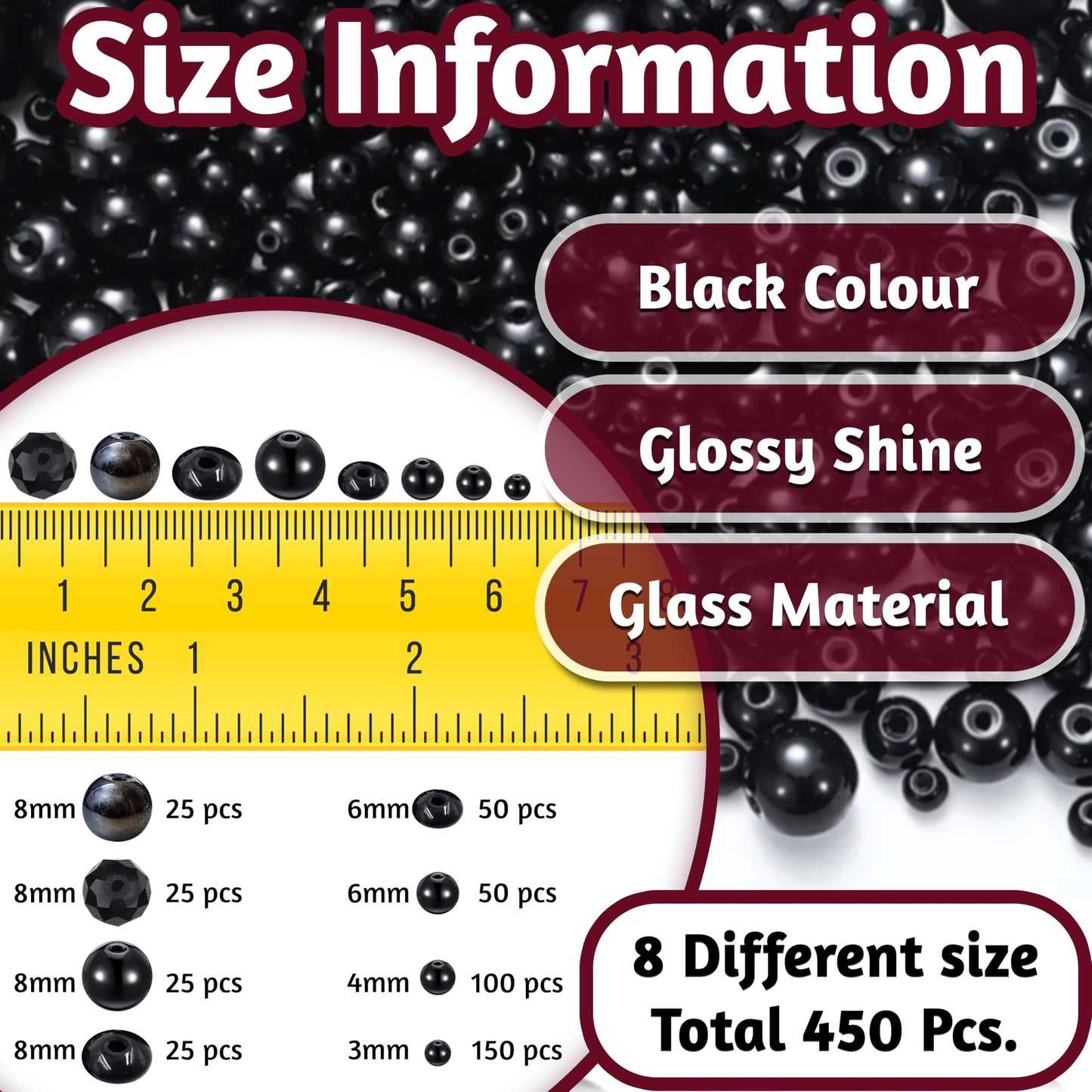 Black 3mm 4mm,6mm,8mm beads add useful detail to necklace making and DIY jewellery projects.