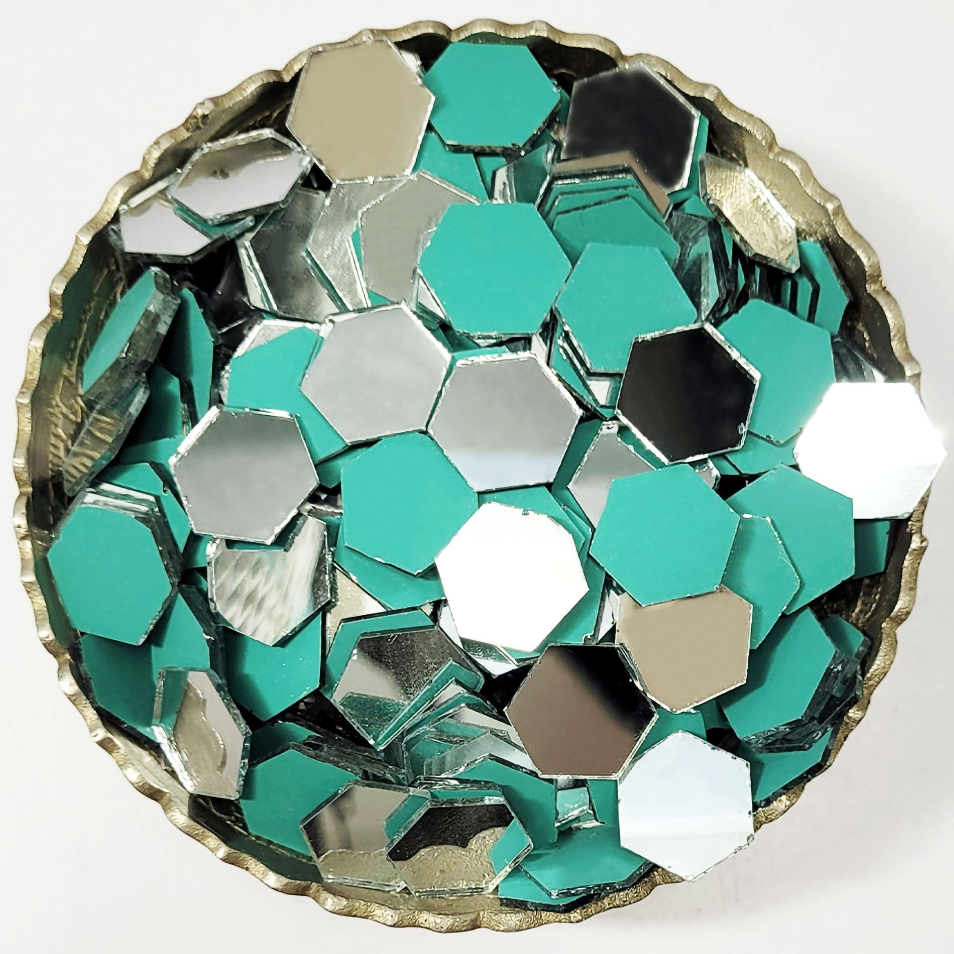 Fancy Small Hexagon Glass Pieces for Art Craft Silver. Main product image showing the full product layout.