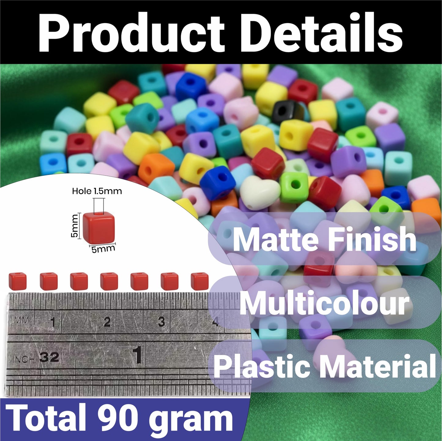 Add soft geometric color to keychains, phone charms and handmade beadwork with multicolor cube beads.