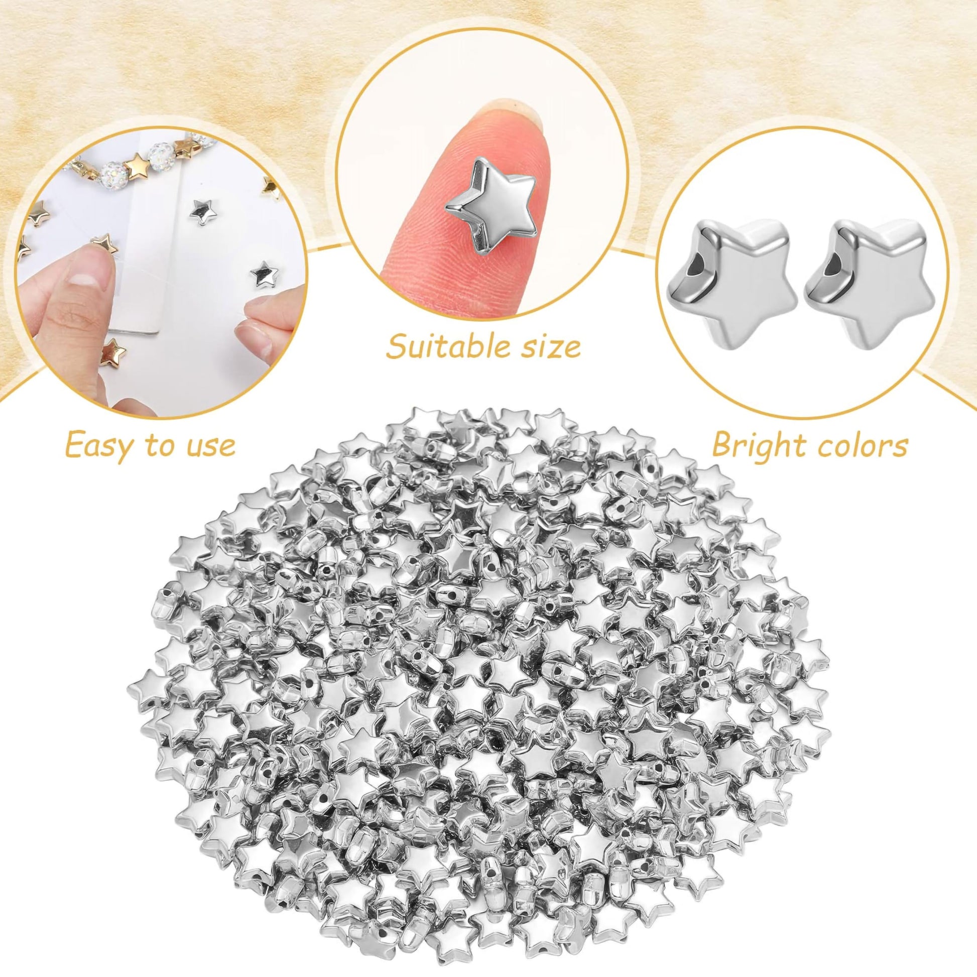 Star silver and gold plastic and acrylic beads add useful detail to necklace making and DIY jewellery projects.