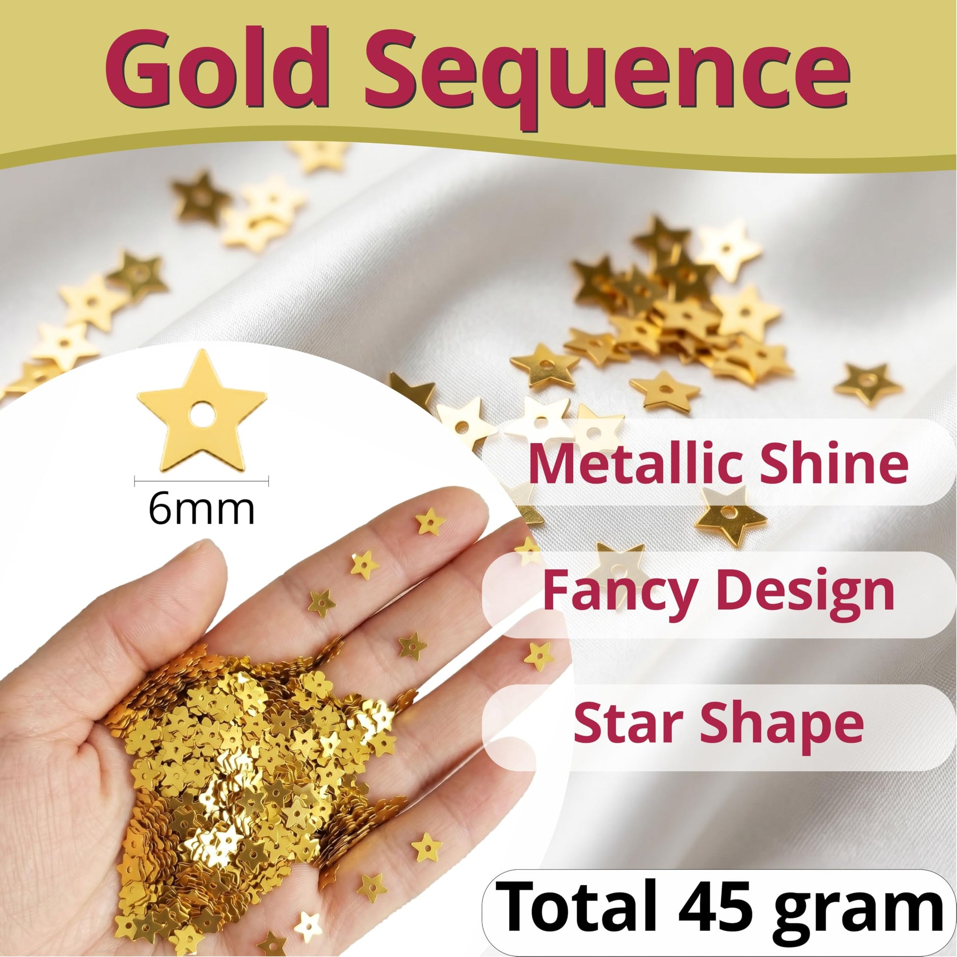 Make maggam work feel complete with 6mm gold aari work sparkle pieces for dress decoration.