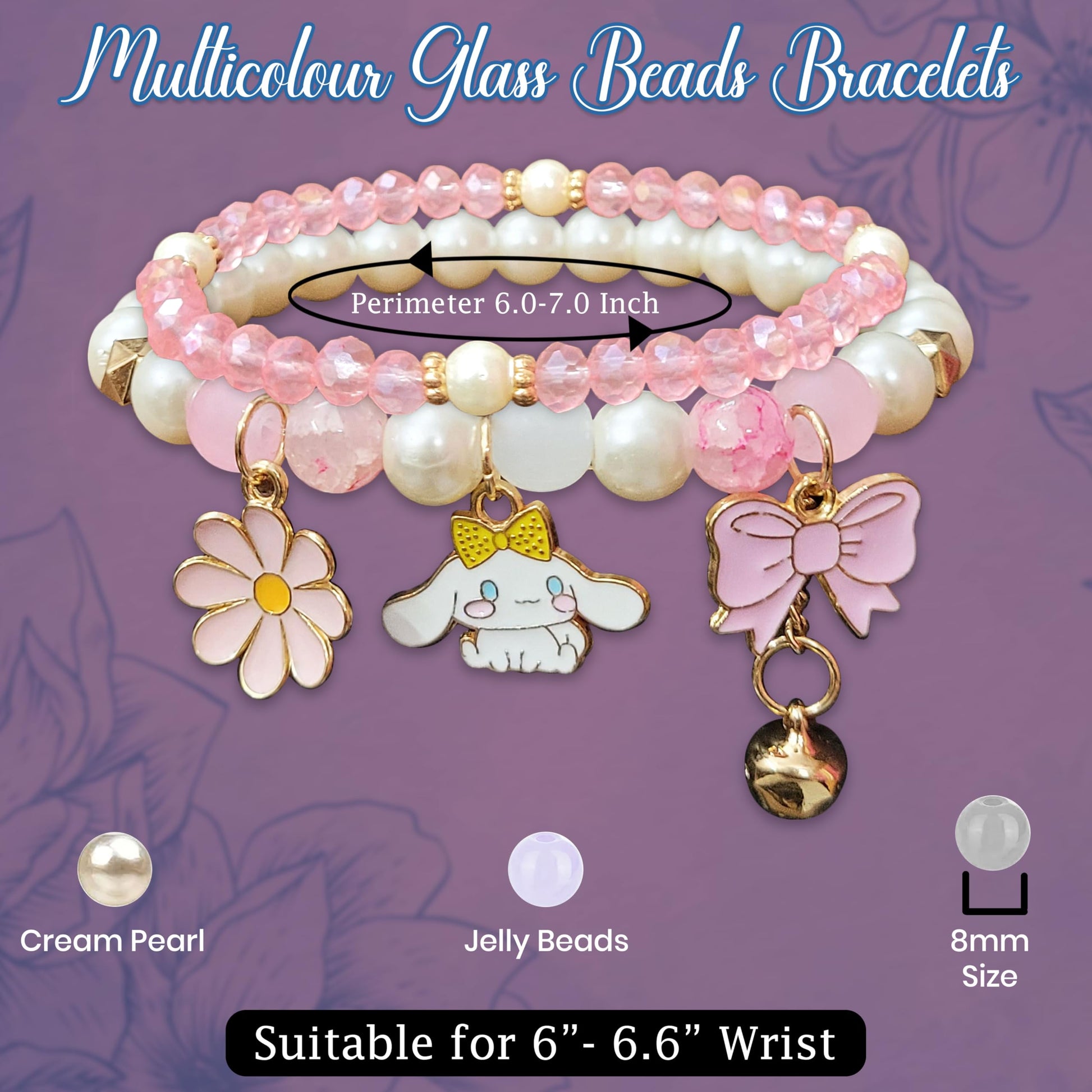 The look of white pink crystal and pearl bracelet suits gifting, festive outfits and decorative craft finishing, especially for neat decorative finish.