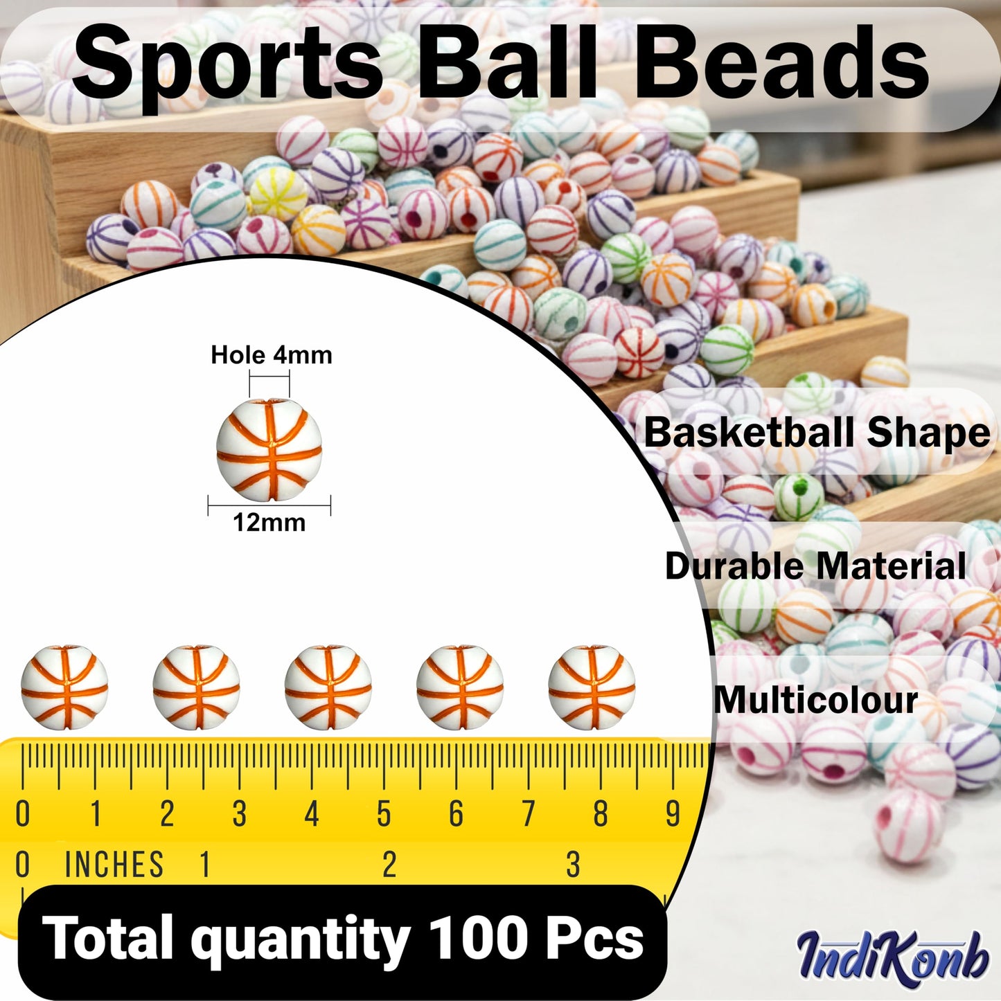 White beads with rainbow lines for craft projects