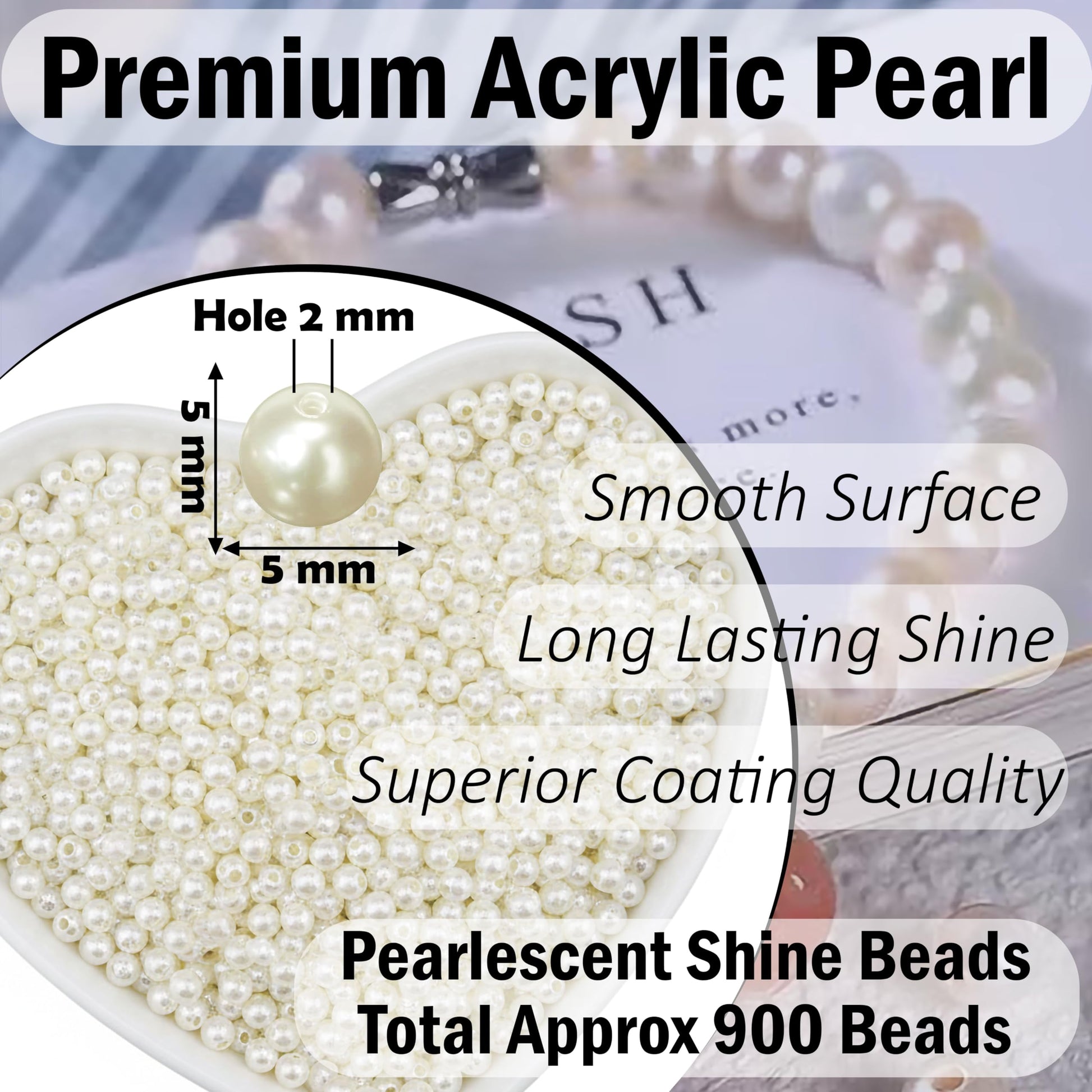 5mm White Pearl Beads for Craft & Jewelry Making, Small White 5MM image 2