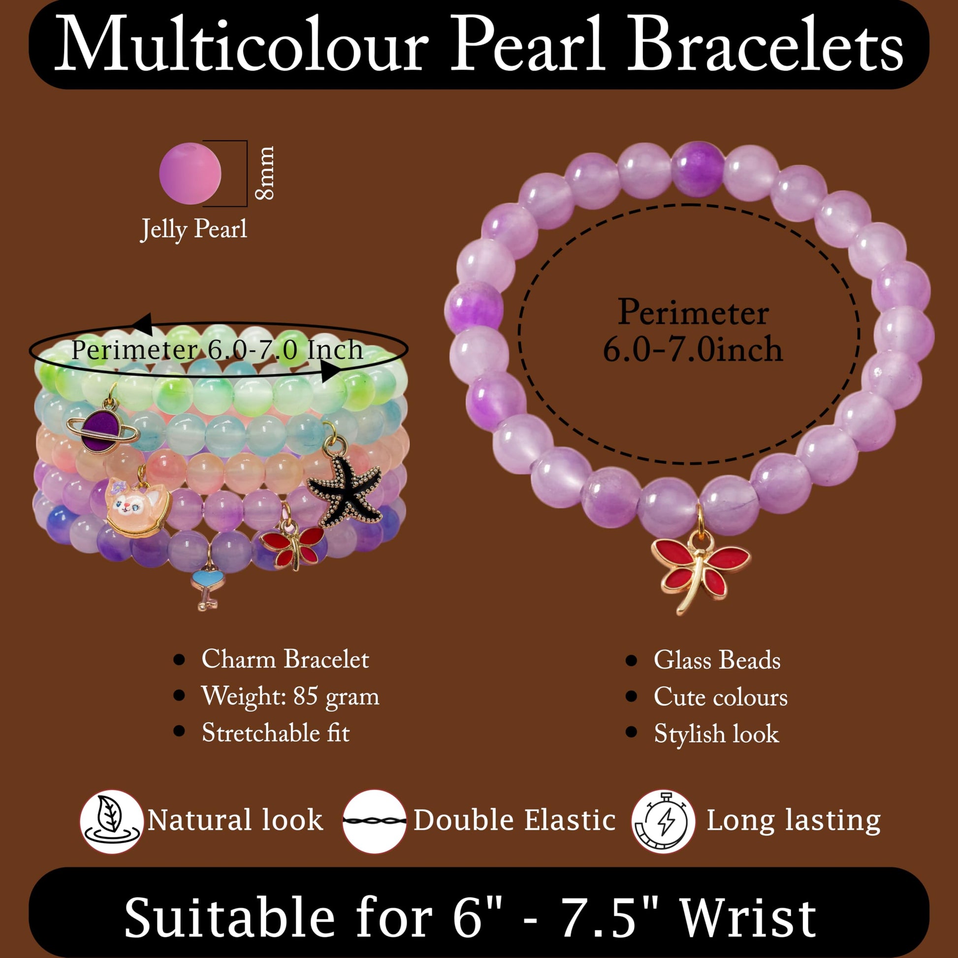 Gift a fun handmade-style bracelet with multicolor beads, charms and easy elastic wear.