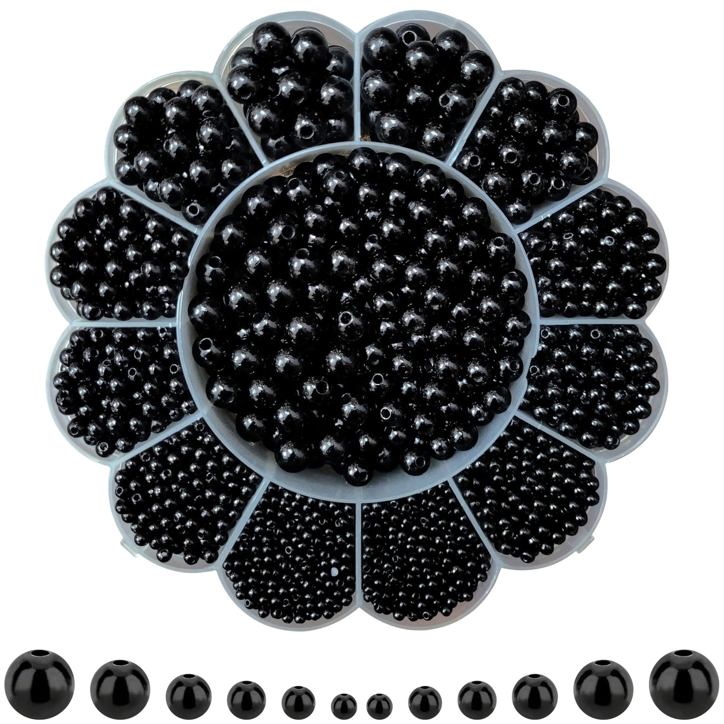 Use black - 5 size and white 3mm, 4mm, 5mm, 6mm, 8mm, 10mm beads to give bracelet making, necklace making and DIY jewellery projects a clean decorative look.