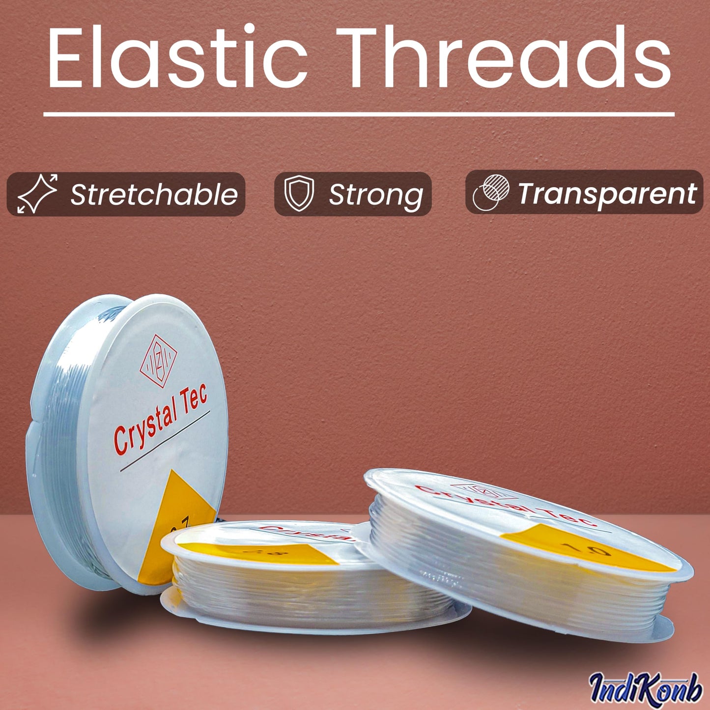 The look of transparent and clear 0.7mm and 0.8mm elastic cord suits bead threading and stretch jewellery projects, especially for neat threading base to handmade projects.