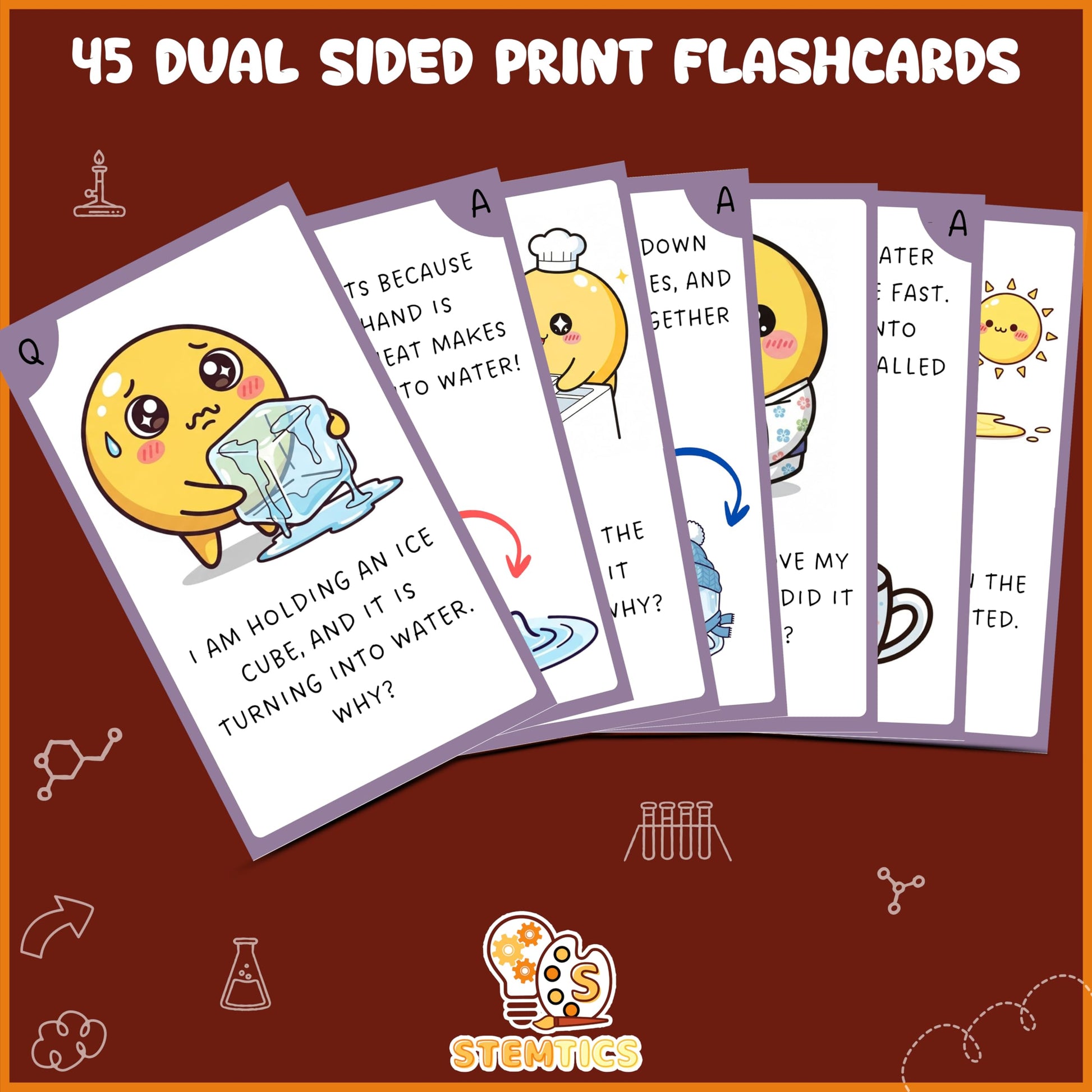 Multi-color Chemistry Science Flash Cards for Kids Set Paper. Close-up image showing product details and finish.
