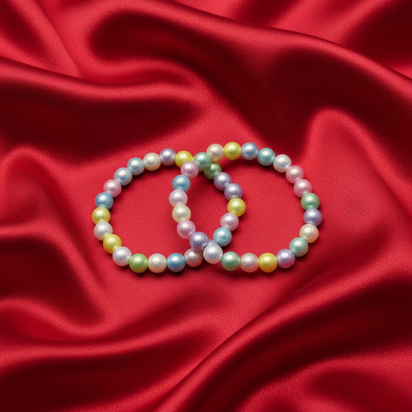 Pastel Rainbow Beaded Bracelet Combo for Girls, Elastic Pack Of 2 image 4